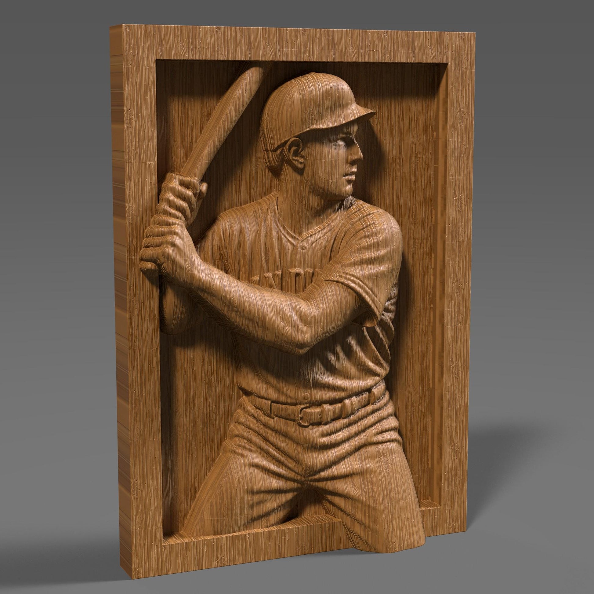 San Diego Baseball Player 3D Relief STL File: CNC Wood Carving (Digital Download)