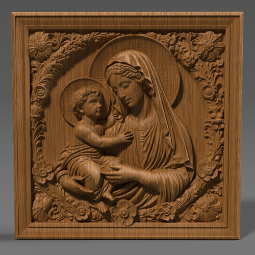 Mother Mary & Jesus STL File: 3D Relief Model for CNC, Laser, Print (Digital Download)
