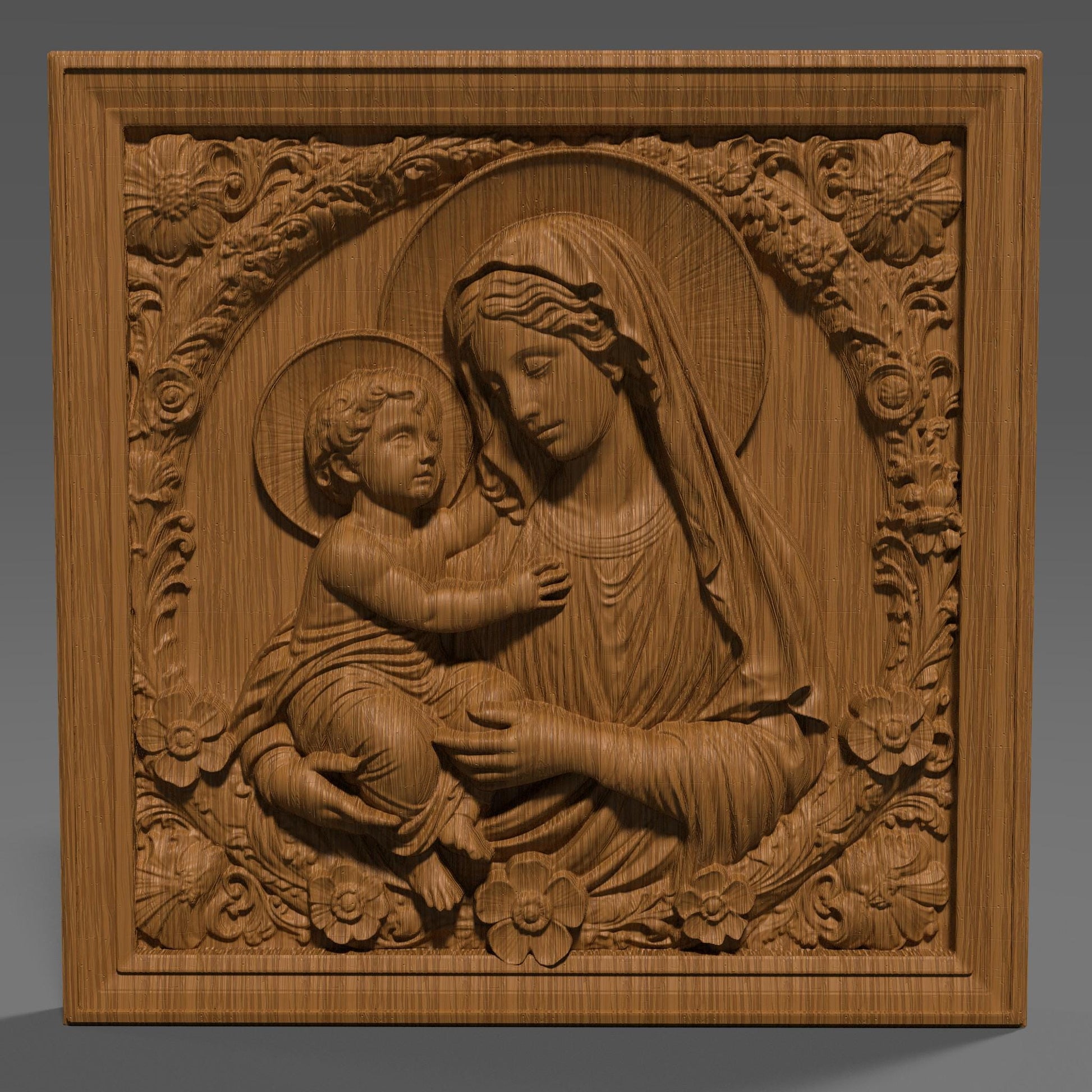 Mother Mary & Jesus STL File: 3D Relief Model for CNC, Laser, Print (Digital Download)