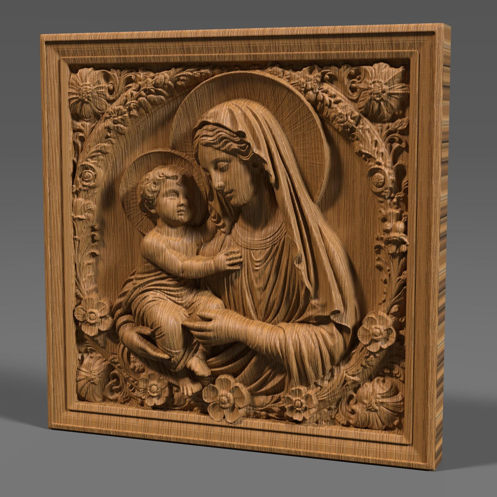 Mother Mary & Jesus STL File: 3D Relief Model for CNC, Laser, Print (Digital Download)
