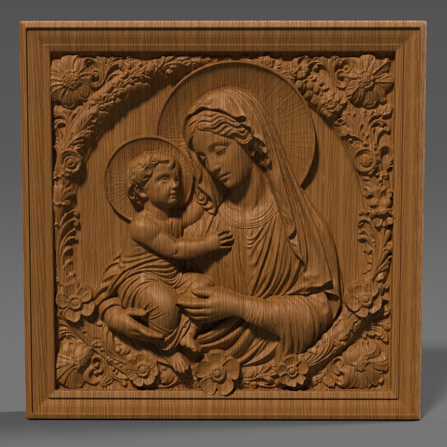 Mother Mary & Jesus STL File: 3D Relief Model for CNC, Laser, Print (Digital Download)