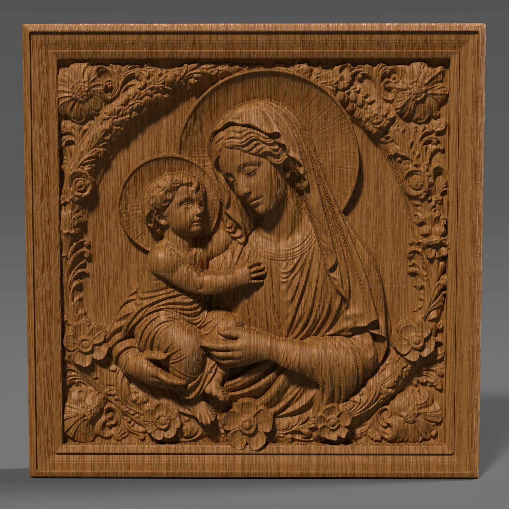 Mother Mary & Jesus STL File: 3D Relief Model for CNC, Laser, Print (Digital Download)