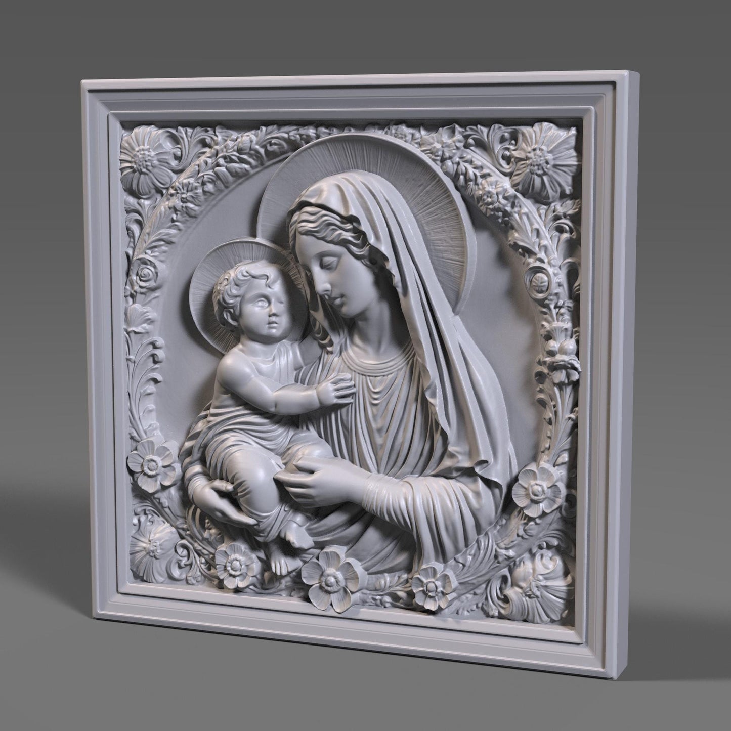 Mother Mary & Jesus STL File: 3D Relief Model for CNC, Laser, Print (Digital Download)