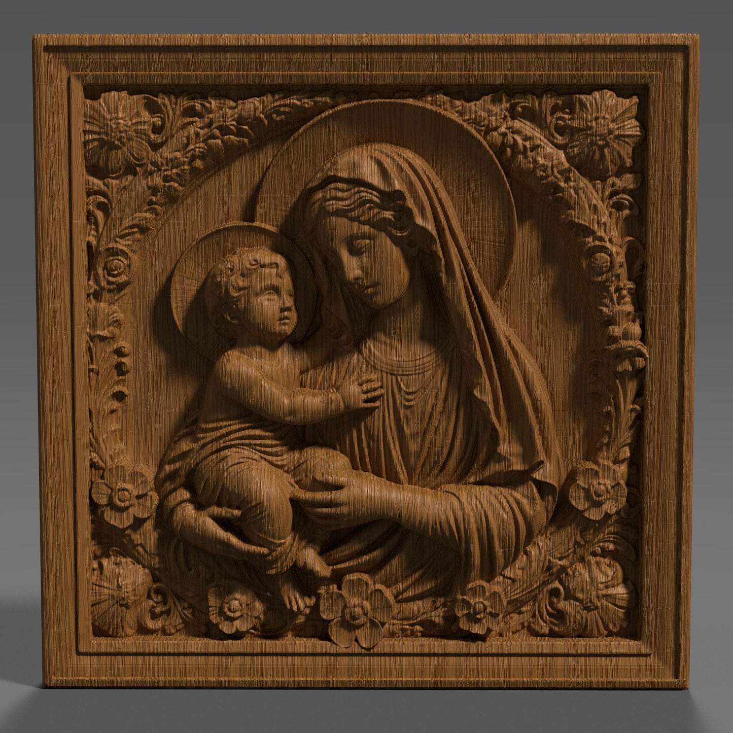 Mother Mary & Jesus STL File: 3D Relief Model for CNC, Laser, Print (Digital Download)