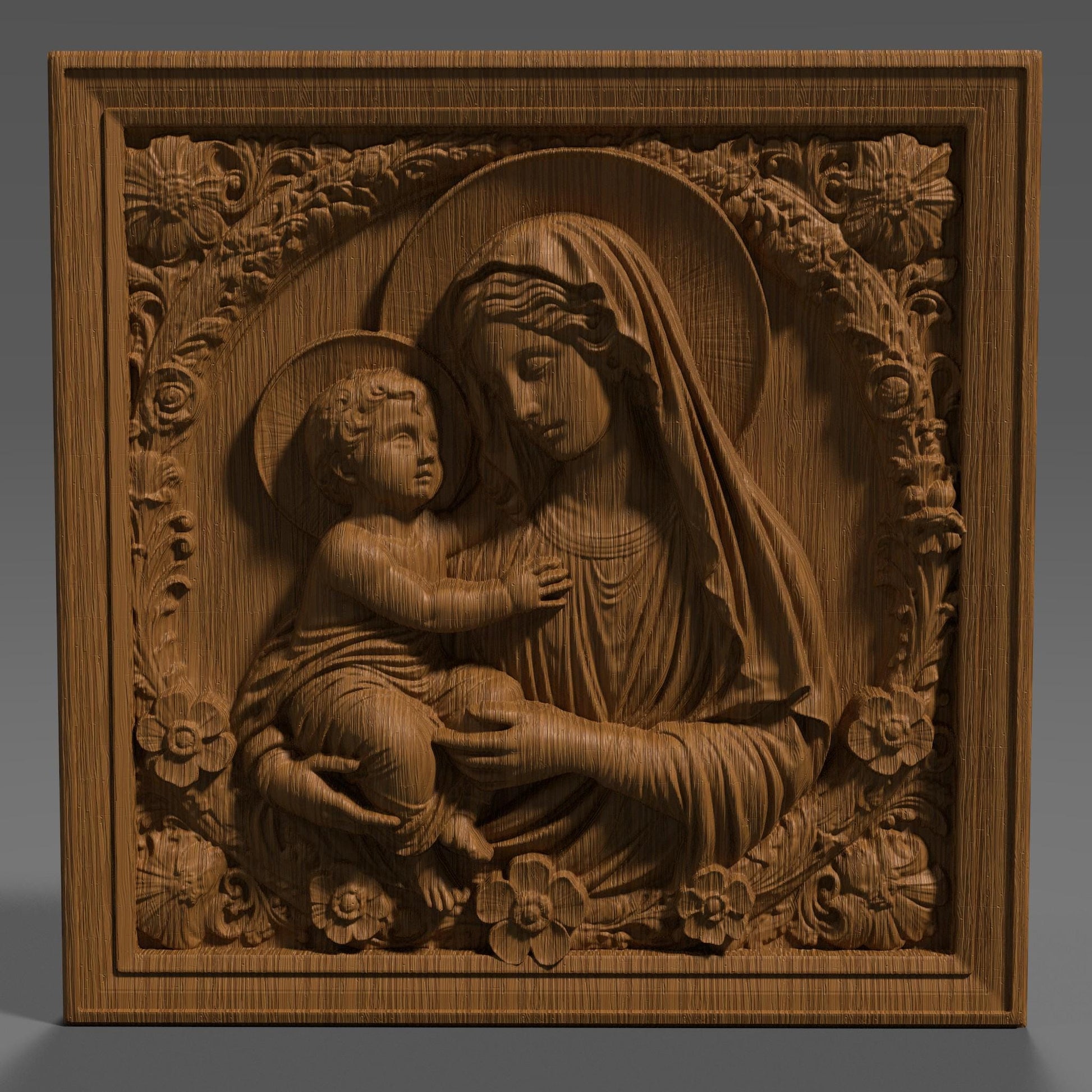 Mother Mary & Jesus STL File: 3D Relief Model for CNC, Laser, Print (Digital Download)
