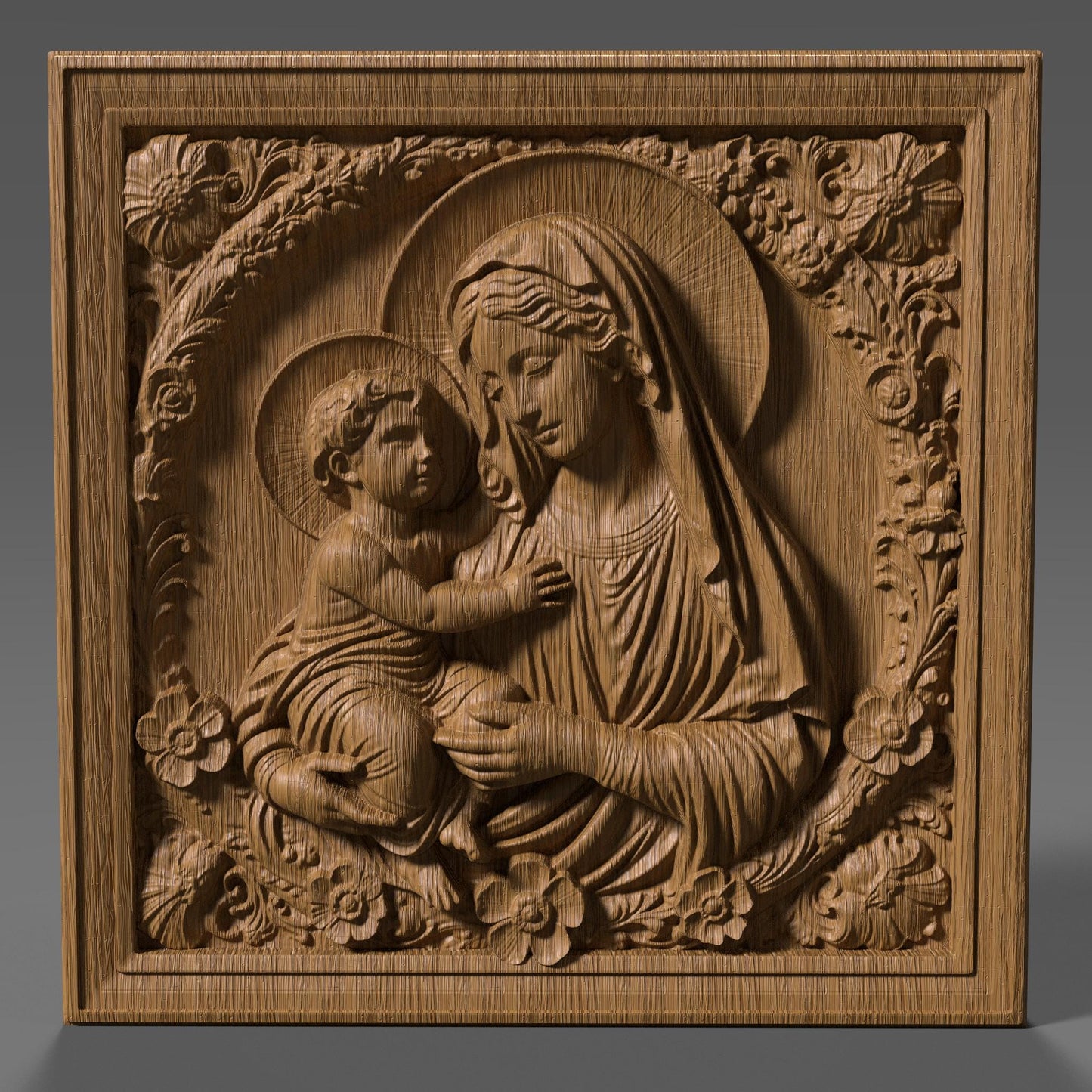 Mother Mary & Jesus STL File: 3D Relief Model for CNC, Laser, Print (Digital Download)