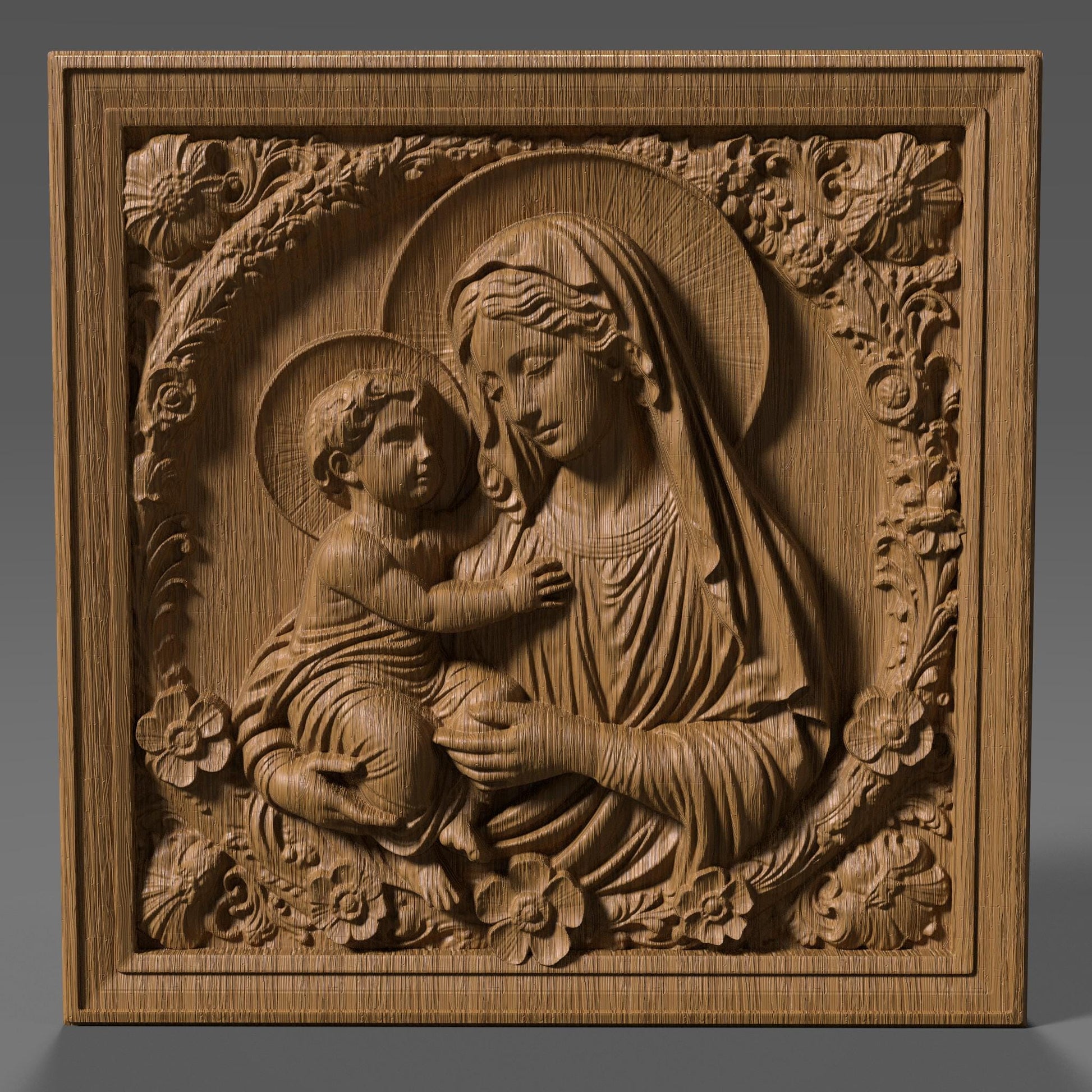 Mother Mary & Jesus STL File: 3D Relief Model for CNC, Laser, Print (Digital Download)