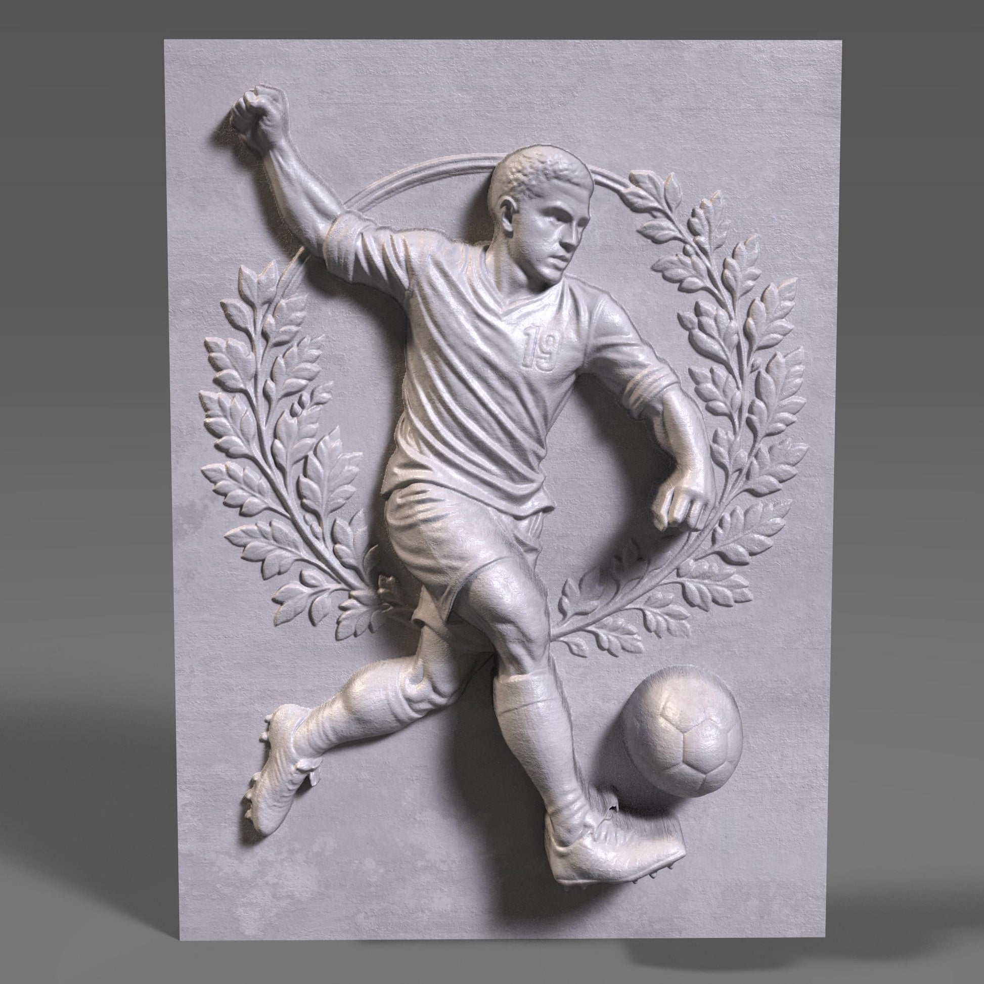 Soccer Player Bas Relief 3D STL File: CNC Wood Carving (Digital Download)