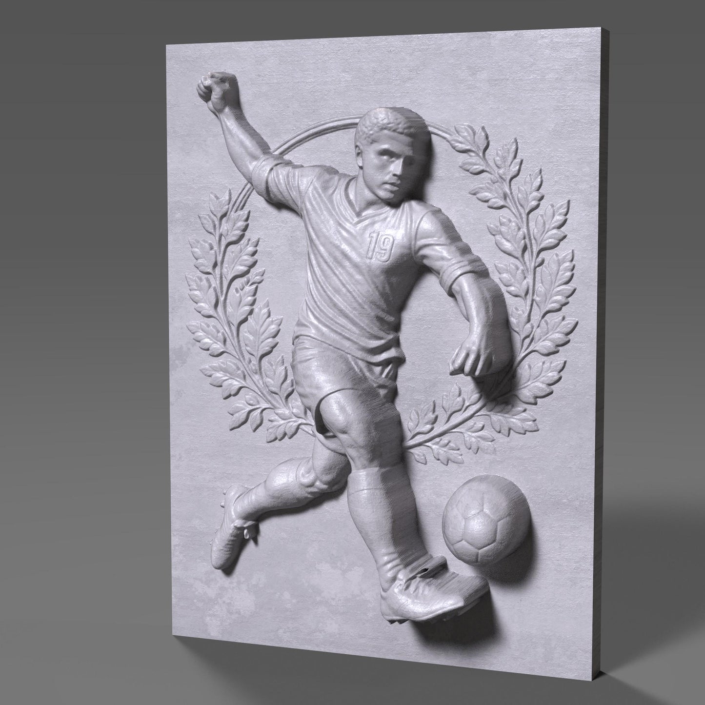 Soccer Player Bas Relief 3D STL File: CNC Wood Carving (Digital Download)
