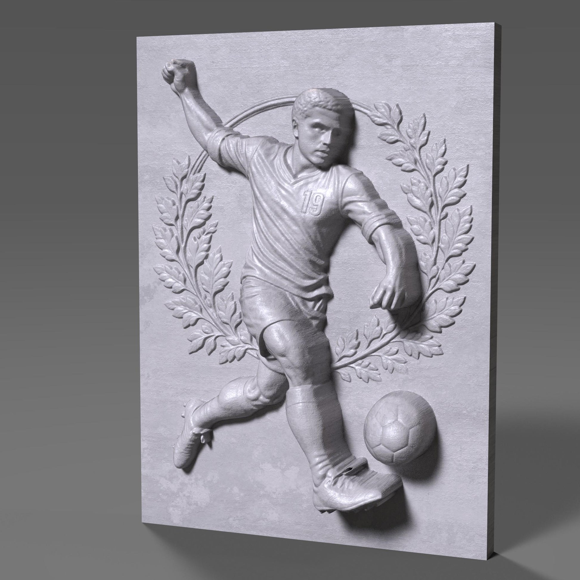 Soccer Player Bas Relief 3D STL File: CNC Wood Carving (Digital Download)