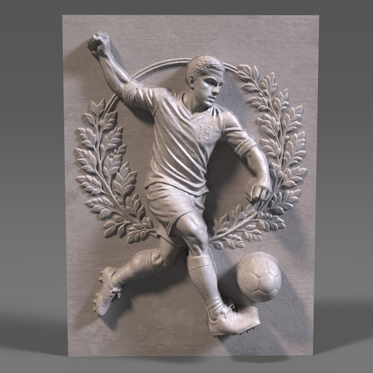 Soccer Player Bas Relief 3D STL File: CNC Wood Carving (Digital Download)