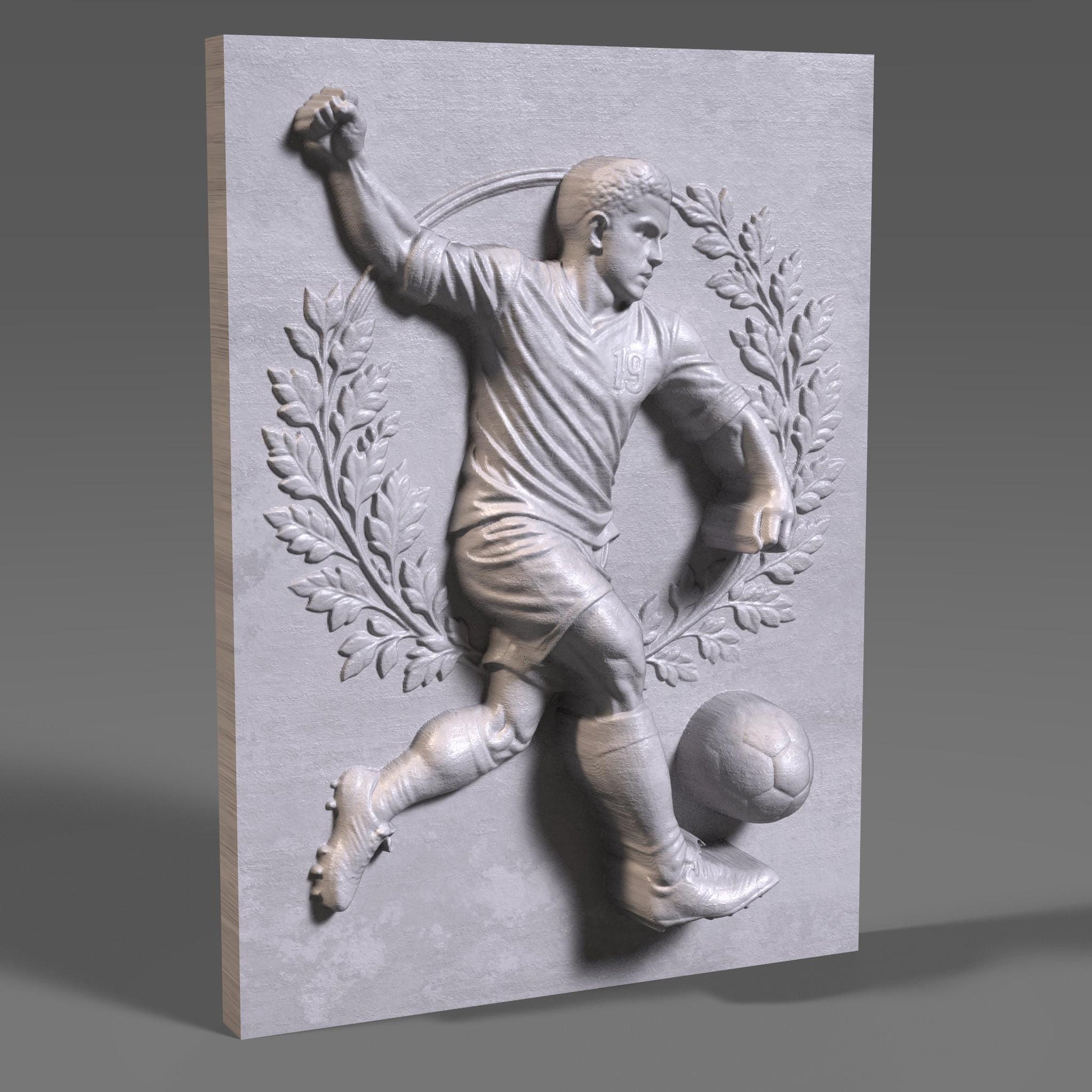 Soccer Player Bas Relief 3D STL File: CNC Wood Carving (Digital Download)