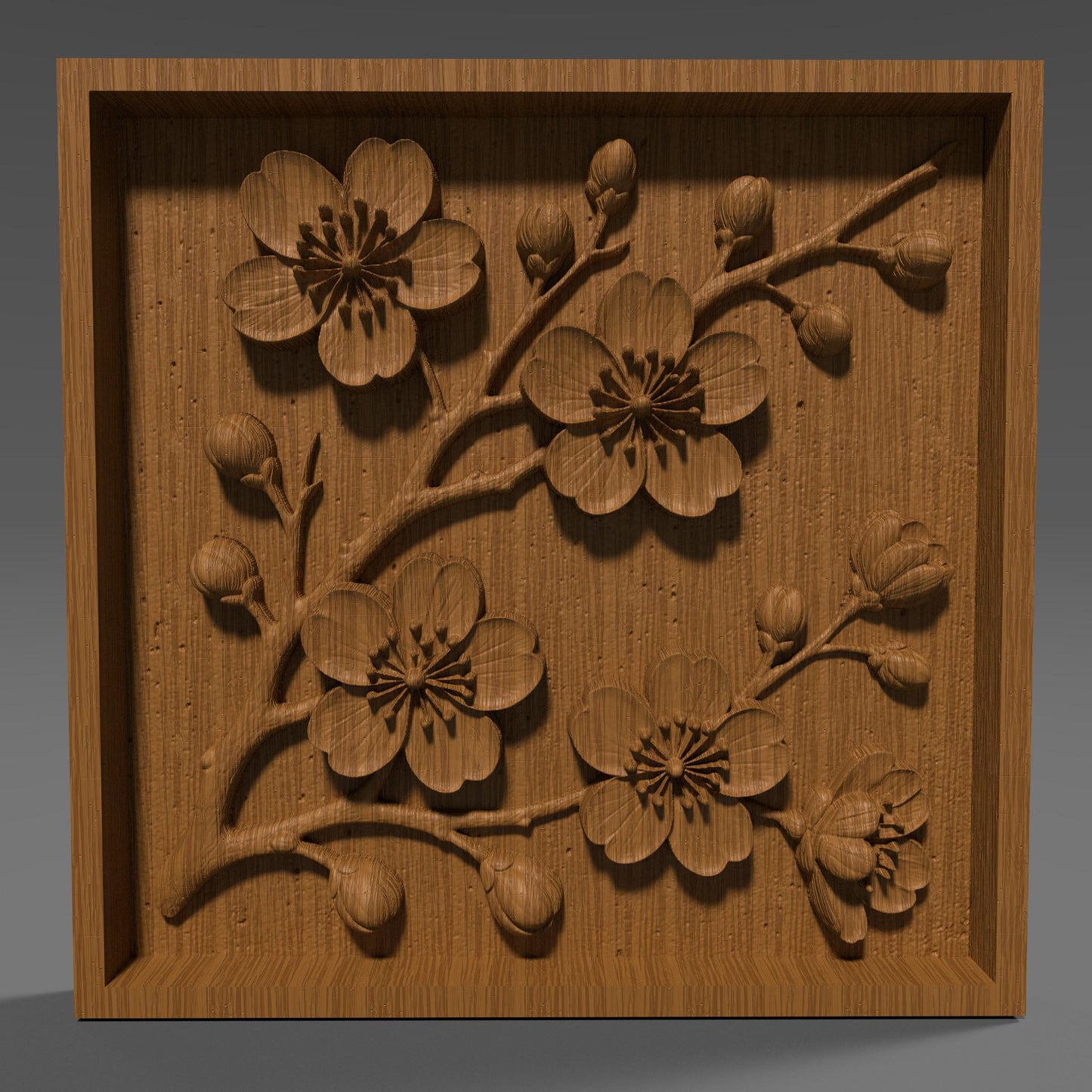 Cherry Blossom 3D STL File: Floral Wood Carving Panel (Digital Download)