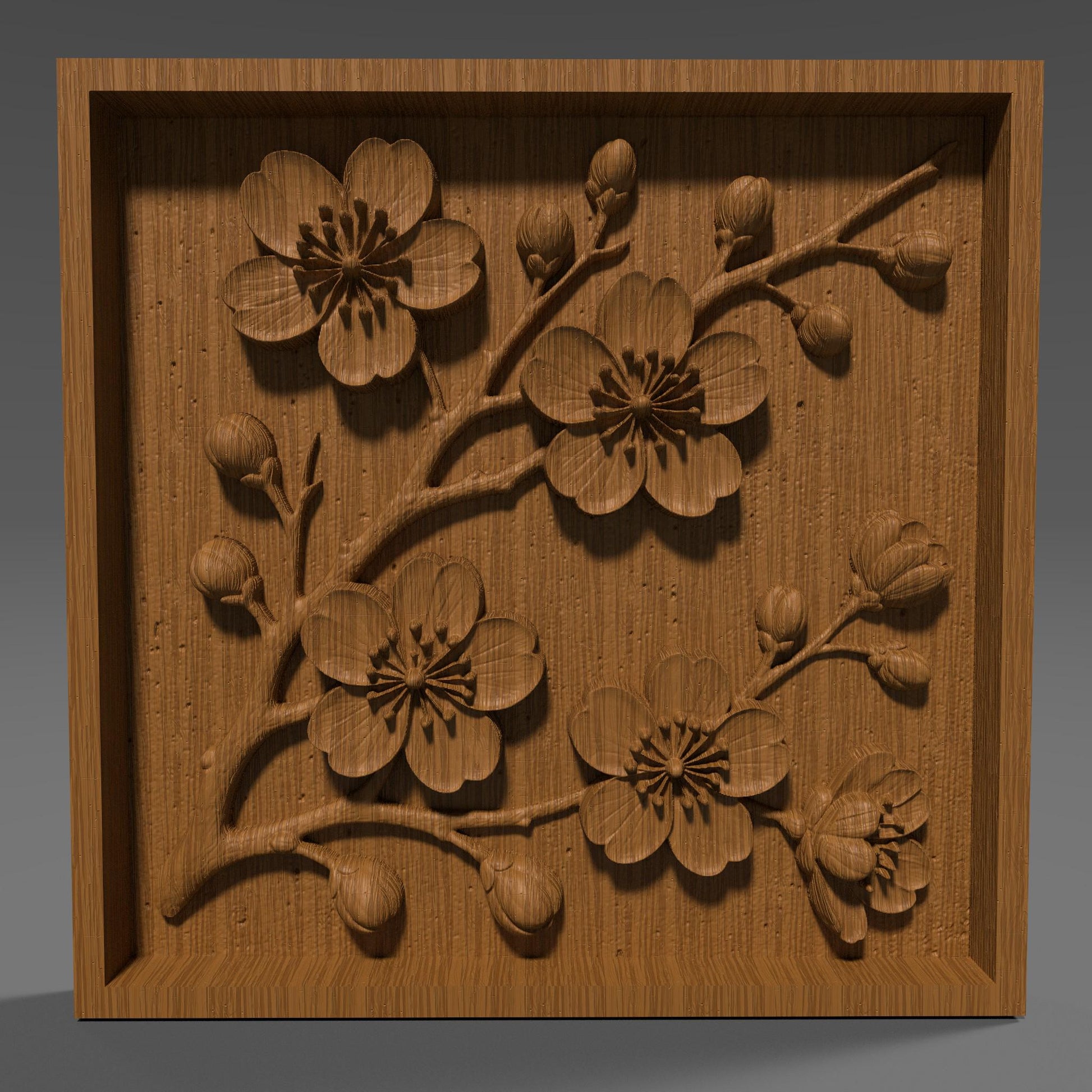 Cherry Blossom 3D STL File: Floral Wood Carving Panel (Digital Download)