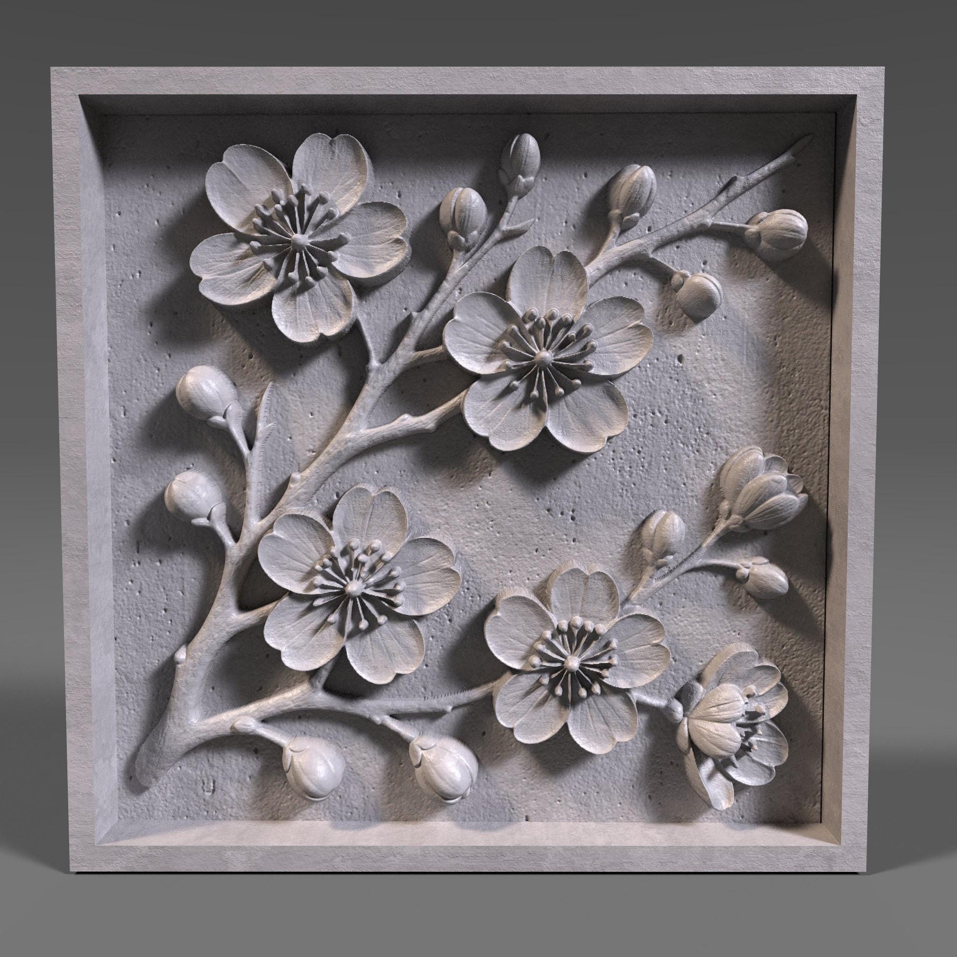 Cherry Blossom 3D STL File: Floral Wood Carving Panel (Digital Download)