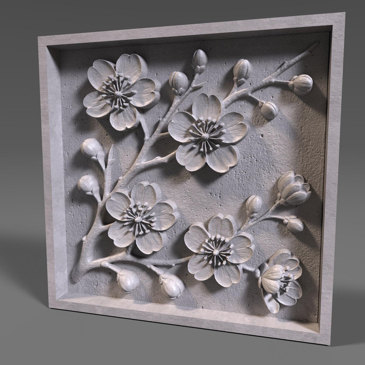 Cherry Blossom 3D STL File: Floral Wood Carving Panel (Digital Download)