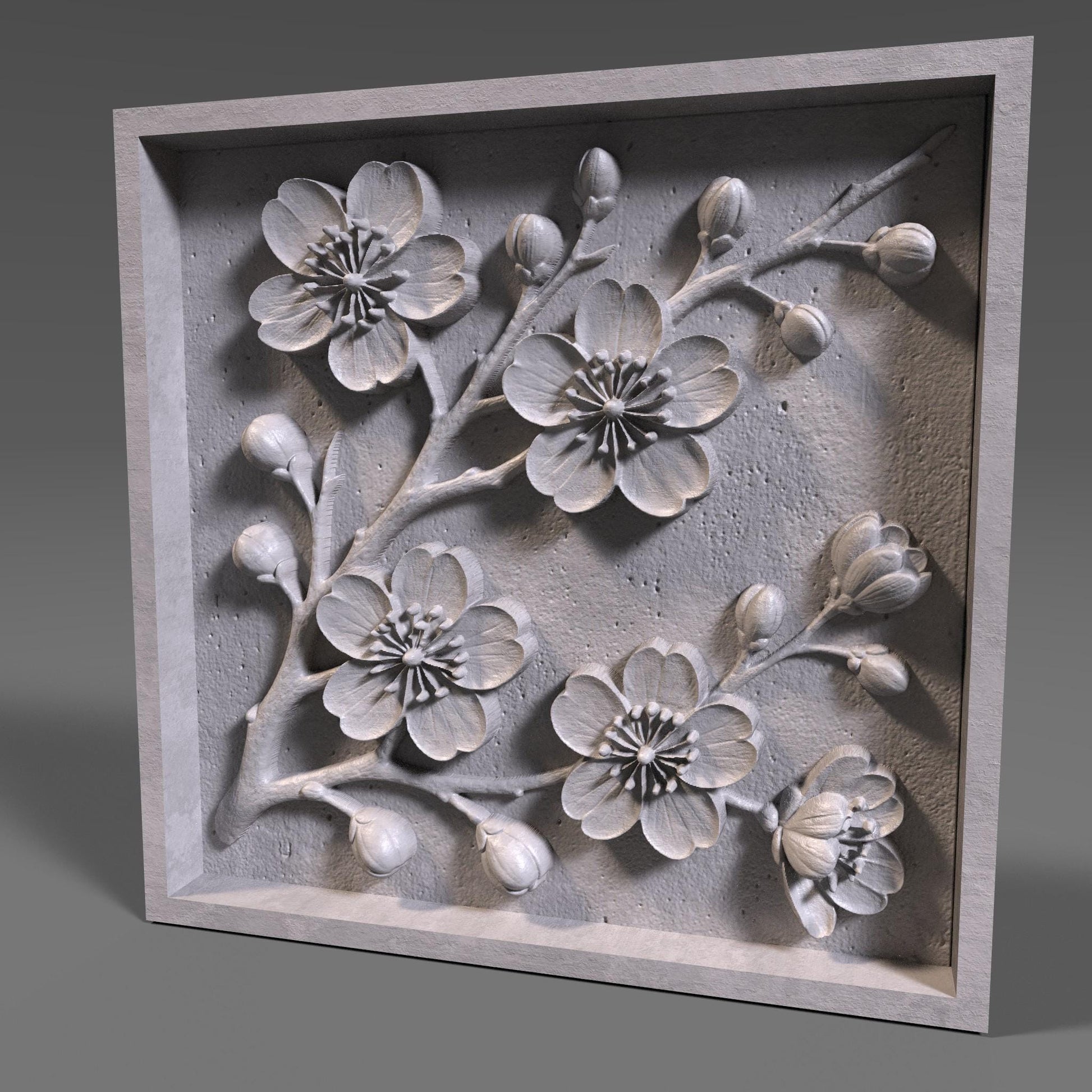 Cherry Blossom 3D STL File: Floral Wood Carving Panel (Digital Download)