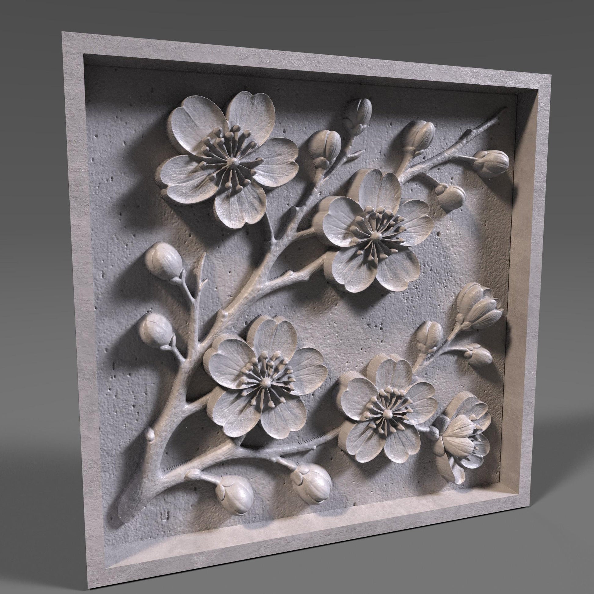 Cherry Blossom 3D STL File: Floral Wood Carving Panel (Digital Download)