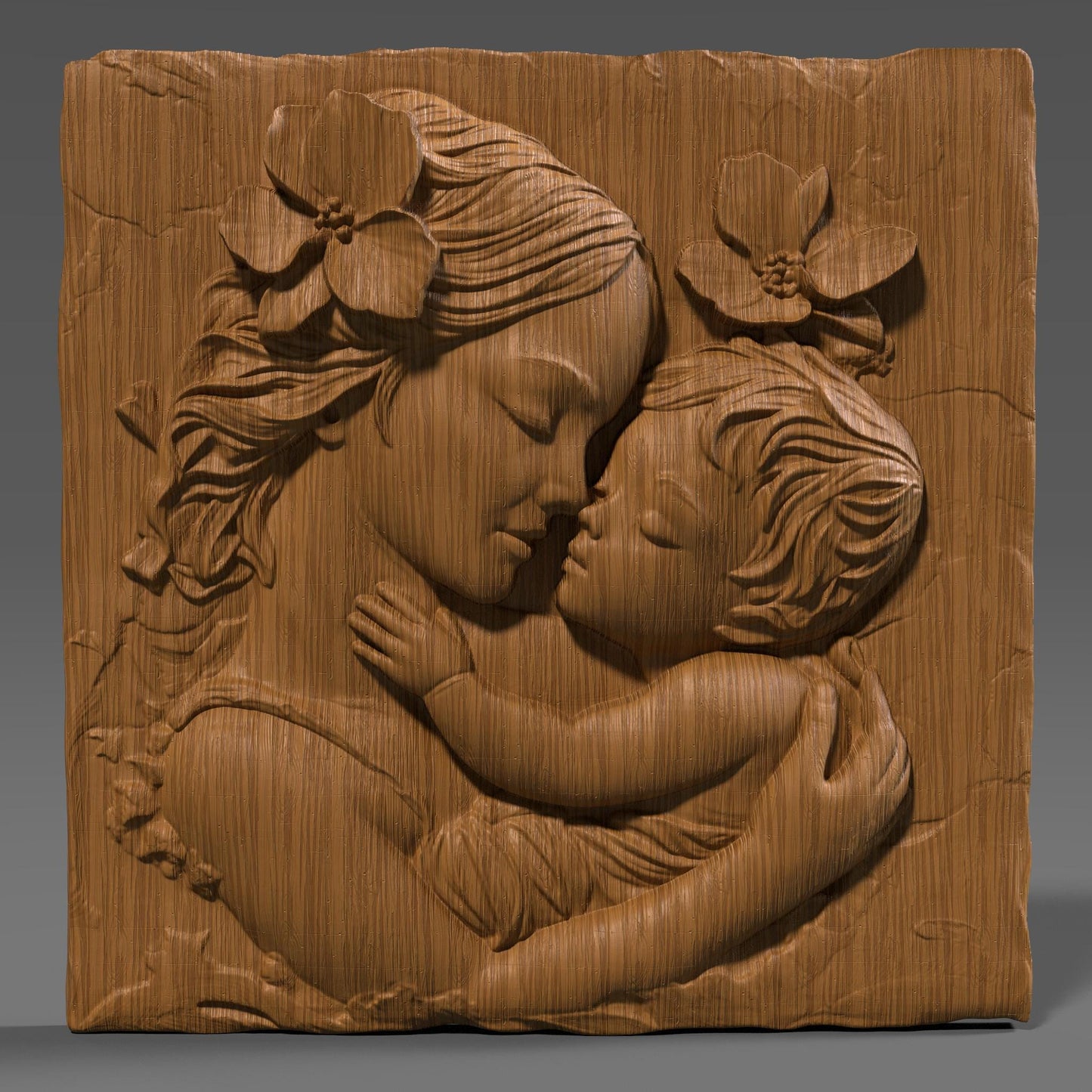Mother & Child Wood Carving: CNC Laser Engraving STL Model (Digital Download)