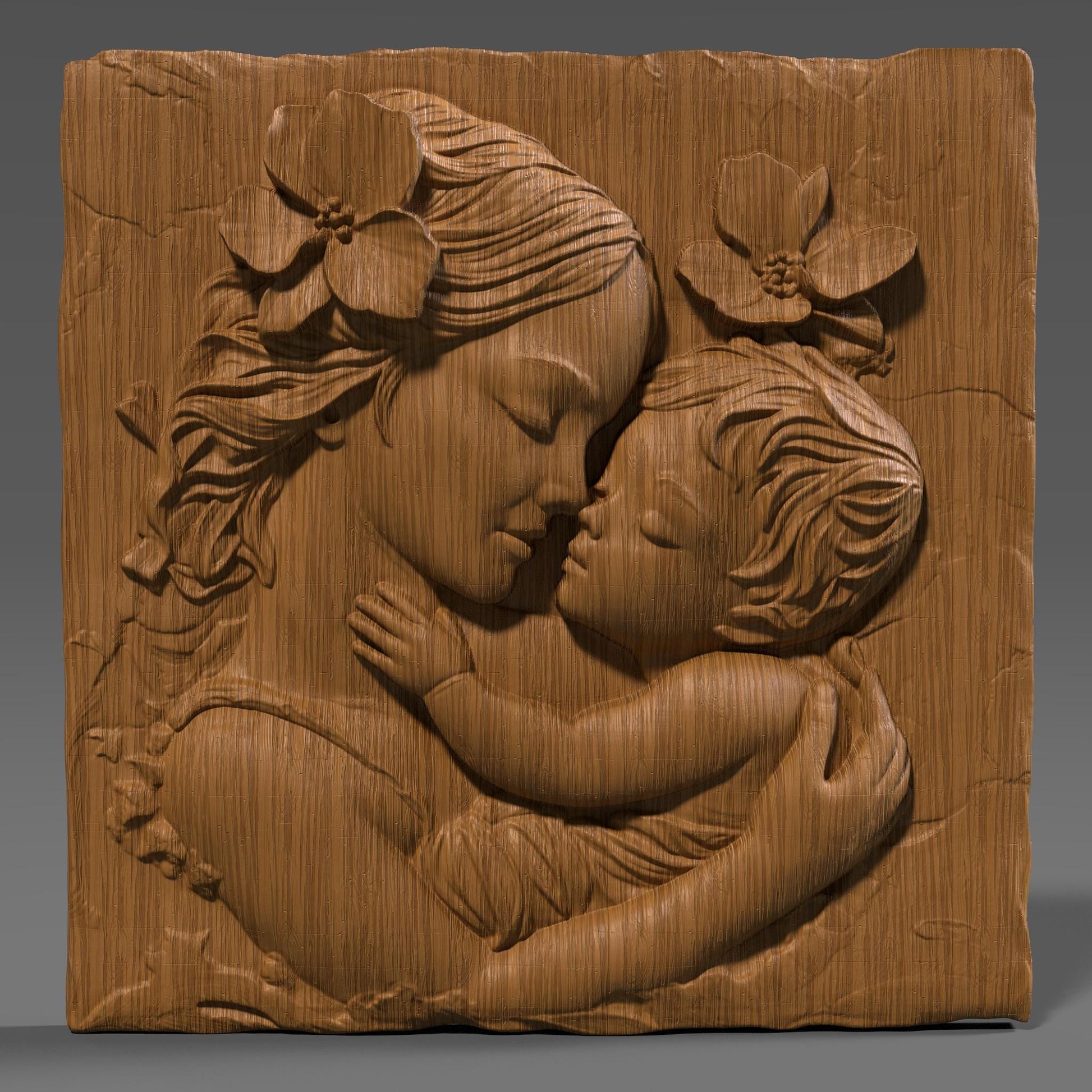Mother & Child Wood Carving: CNC Laser Engraving STL Model (Digital Download)