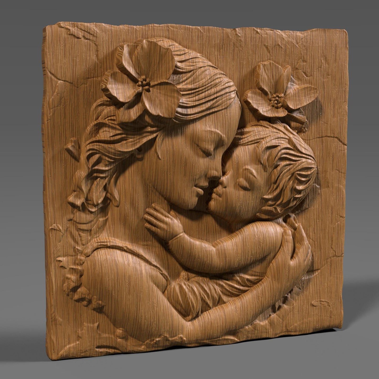 Mother & Child Wood Carving: CNC Laser Engraving STL Model (Digital Download)