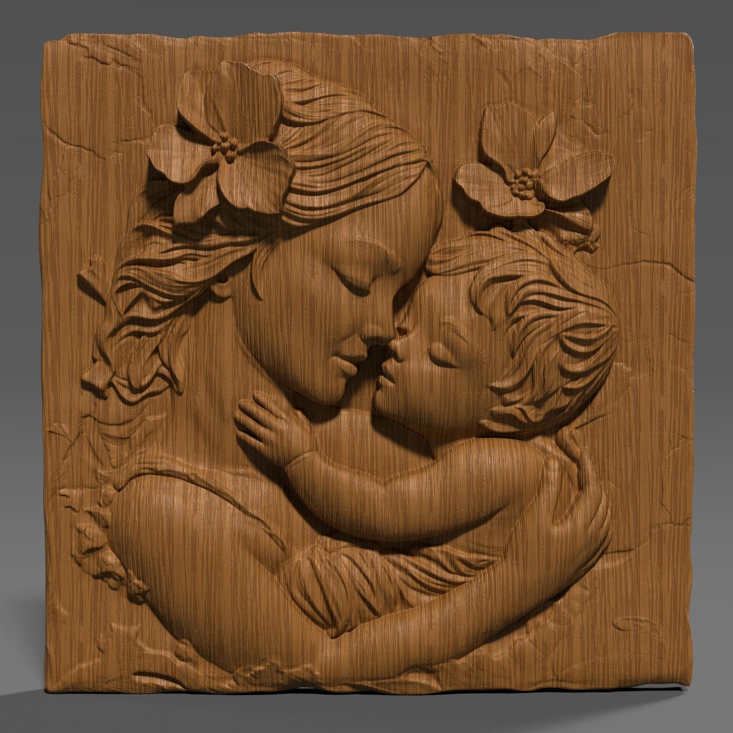 Mother & Child Wood Carving: CNC Laser Engraving STL Model (Digital Download)