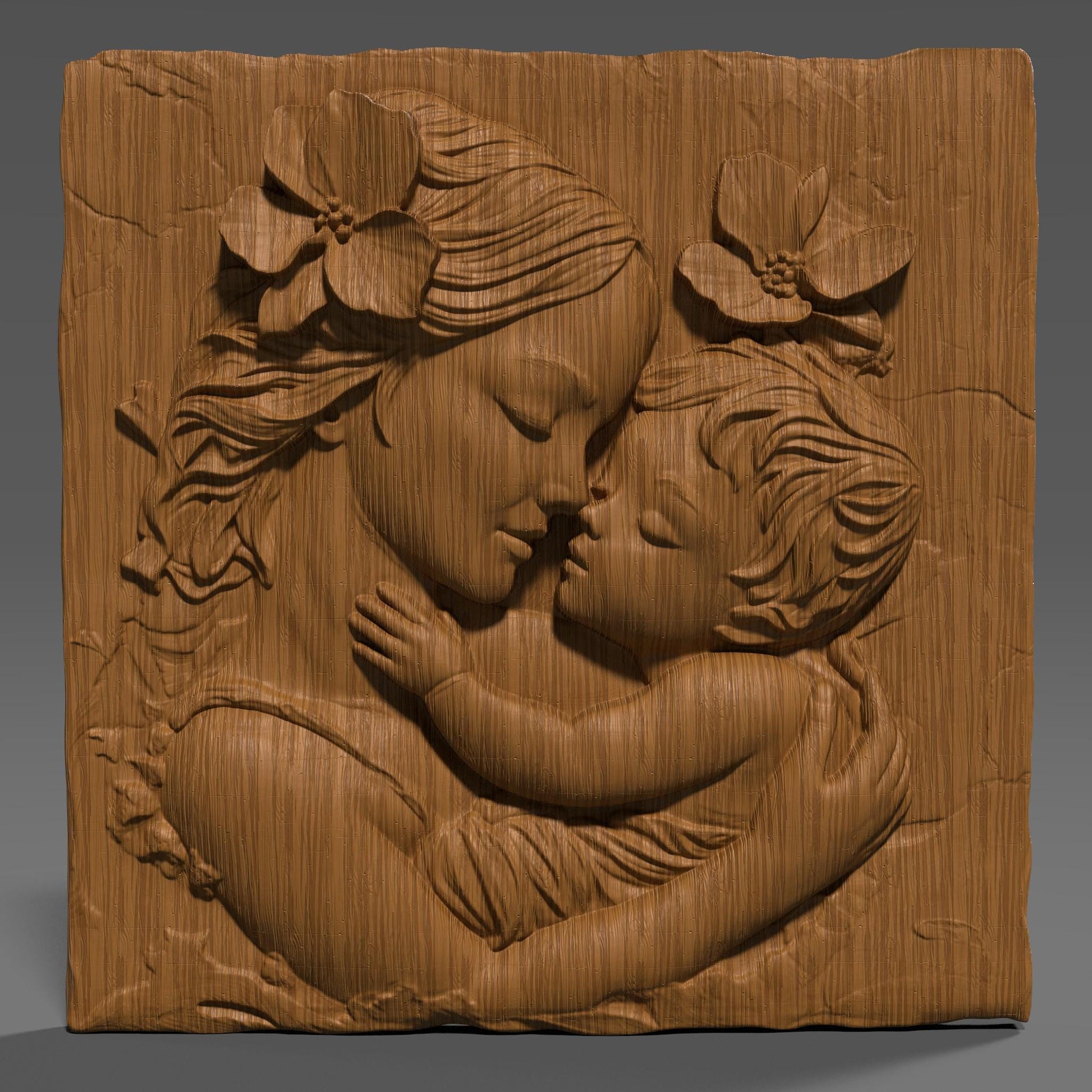 Mother & Child Wood Carving: CNC Laser Engraving STL Model (Digital Download)