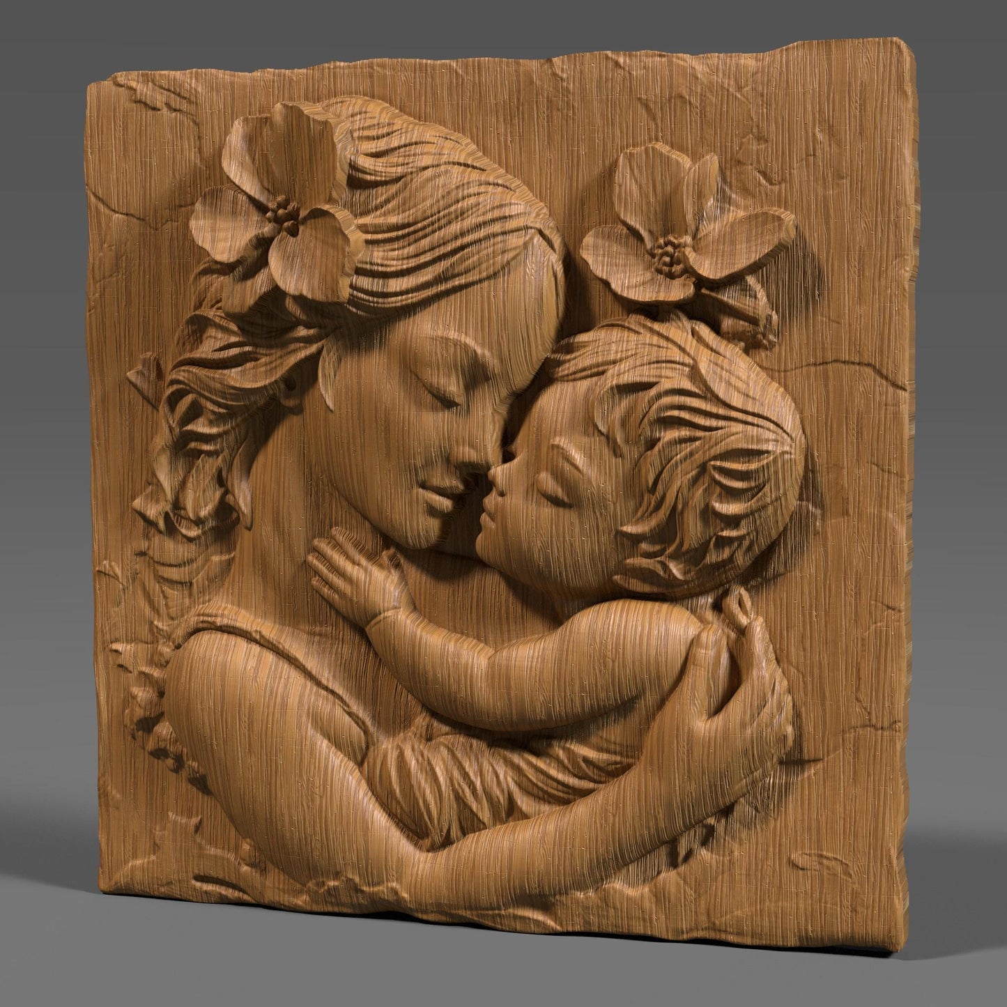 Mother & Child Wood Carving: CNC Laser Engraving STL Model (Digital Download)