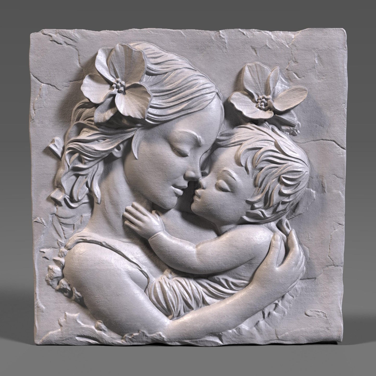 Mother & Child Wood Carving: CNC Laser Engraving STL Model (Digital Download)