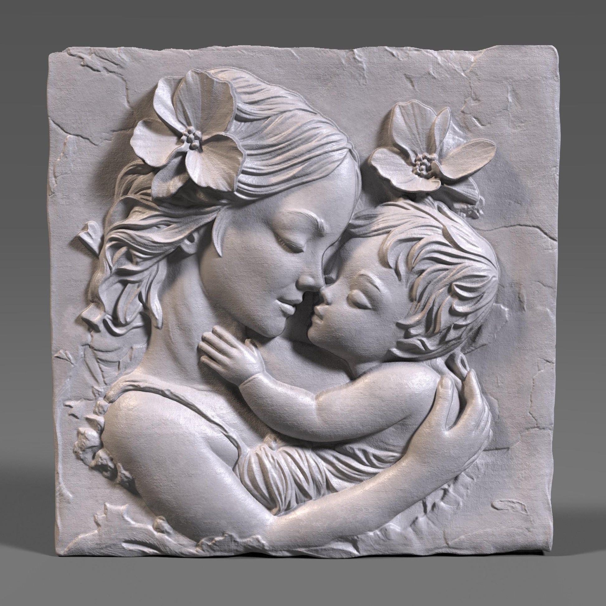 Mother & Child Wood Carving: CNC Laser Engraving STL Model (Digital Download)