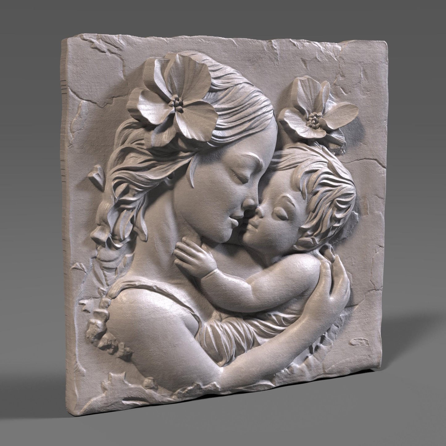Mother & Child Wood Carving: CNC Laser Engraving STL Model (Digital Download)