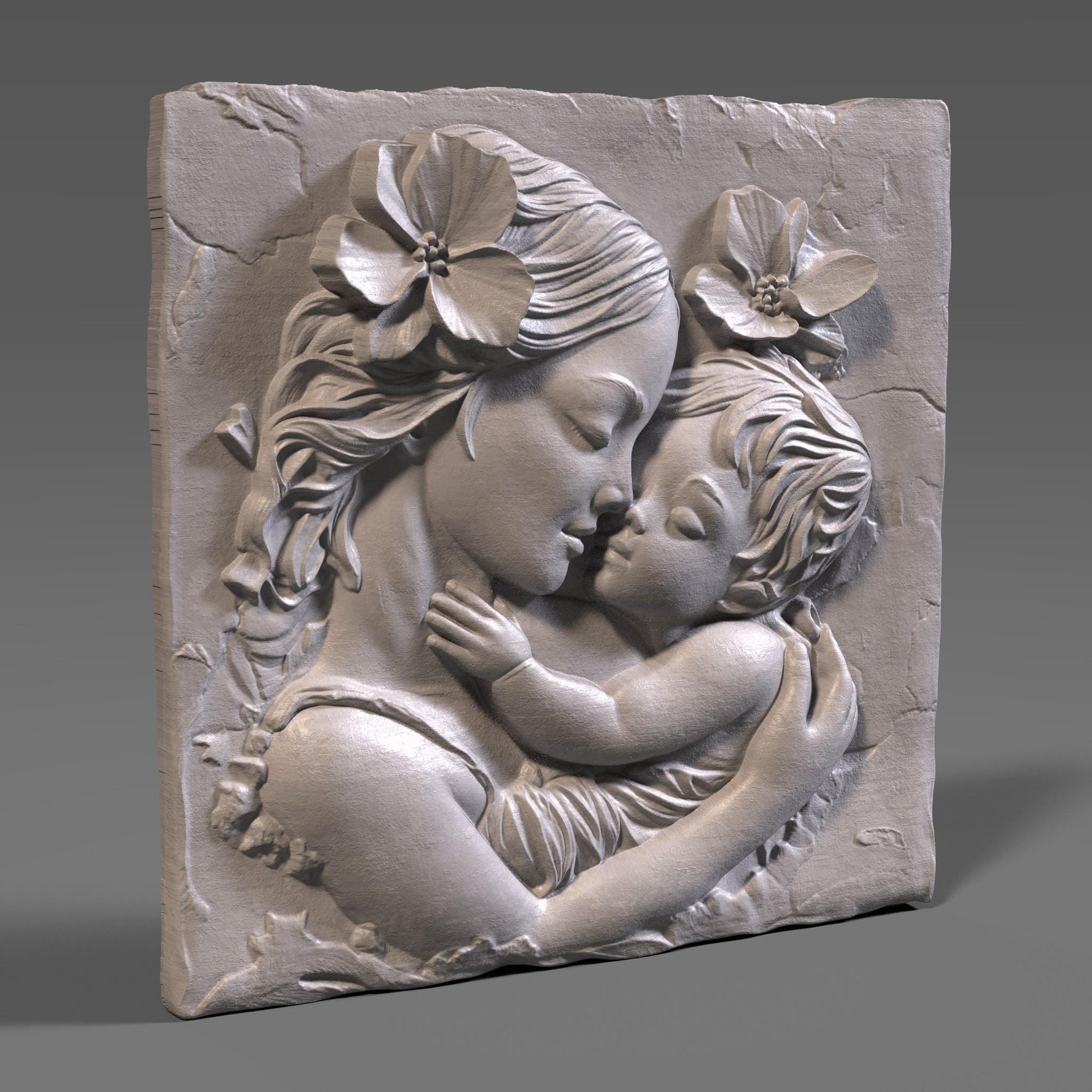 Mother & Child Wood Carving: CNC Laser Engraving STL Model (Digital Download)