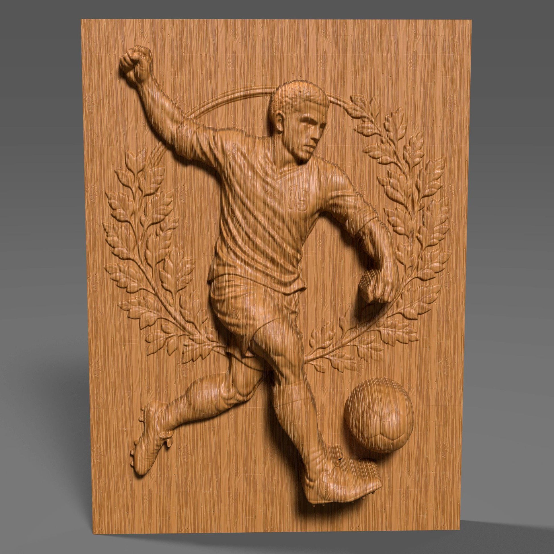 Soccer Player Bas Relief 3D STL File: CNC Wood Carving (Digital Download)
