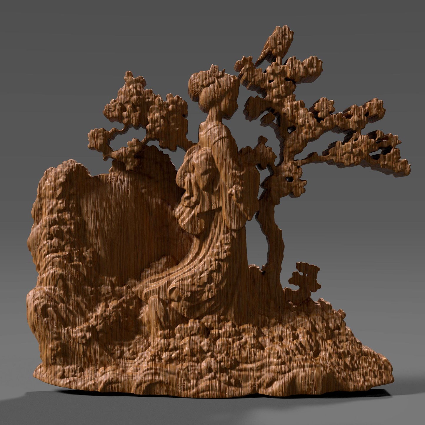 Cherry Blossom Geisha 3D STL: Japanese Wood Carving Art (Digital Download)