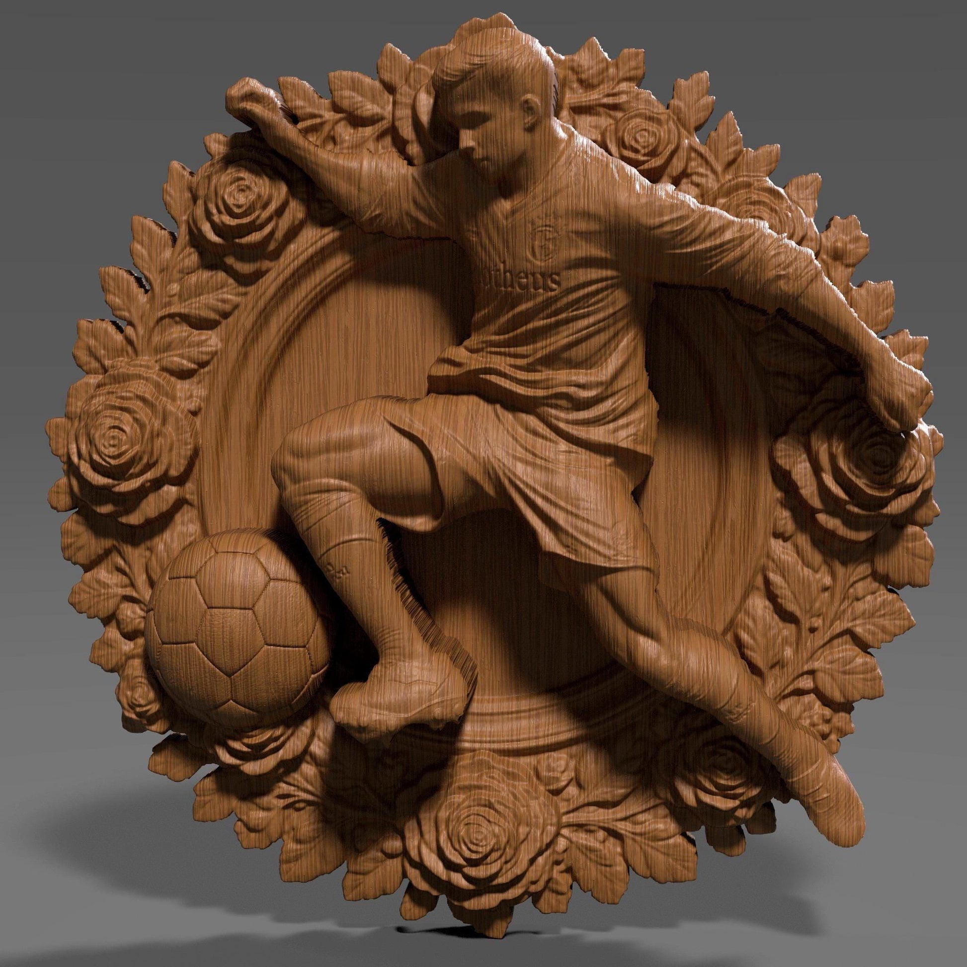 Soccer Player 3D Relief: CNC Wood Carving STL File (Digital Download)