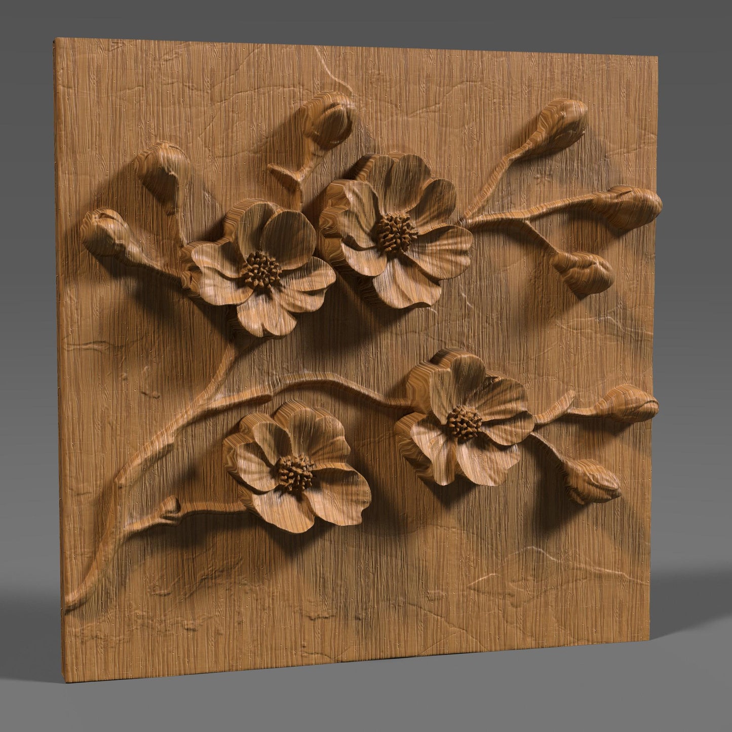 Cherry Blossom 3D STL File: Floral Wood Carving Panel (Digital Download)