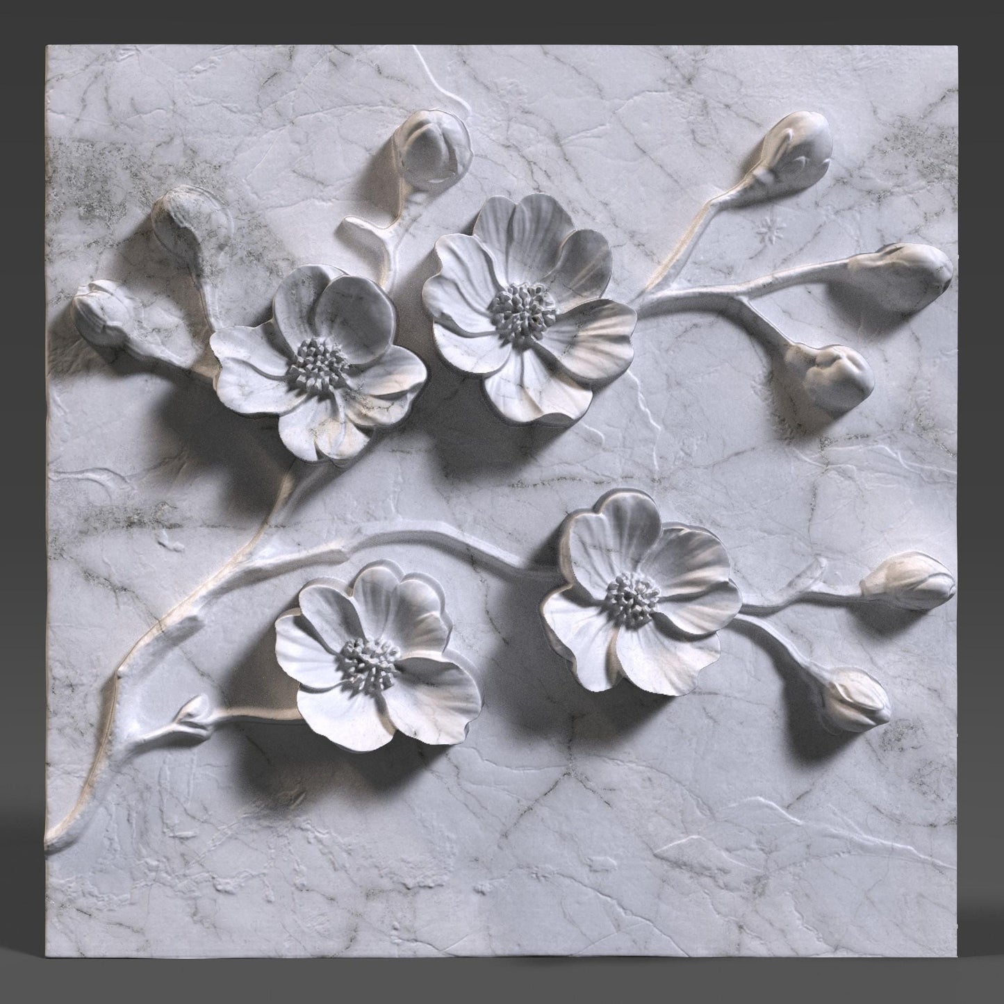 Cherry Blossom 3D STL File: Floral Wood Carving Panel (Digital Download)