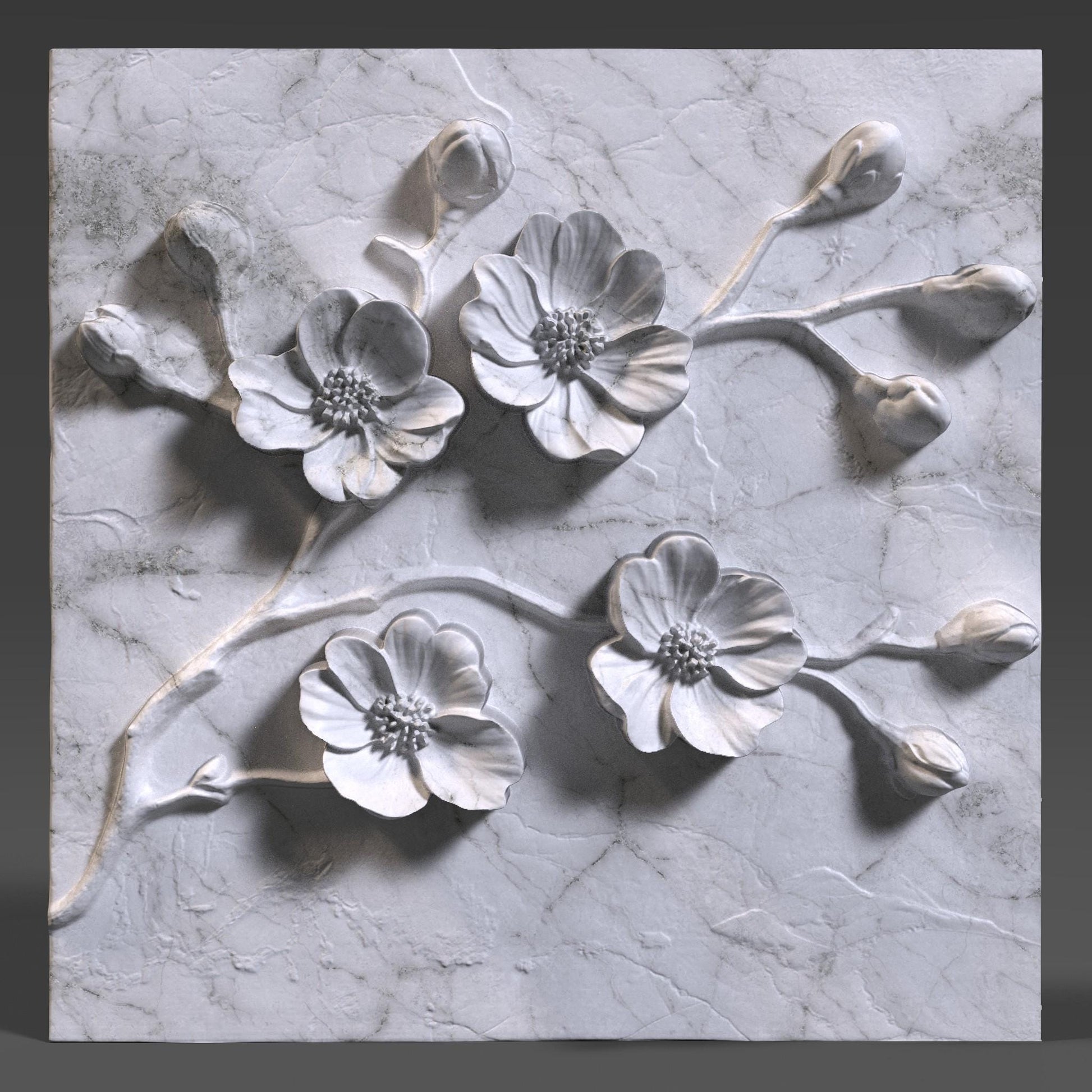 Cherry Blossom 3D STL File: Floral Wood Carving Panel (Digital Download)
