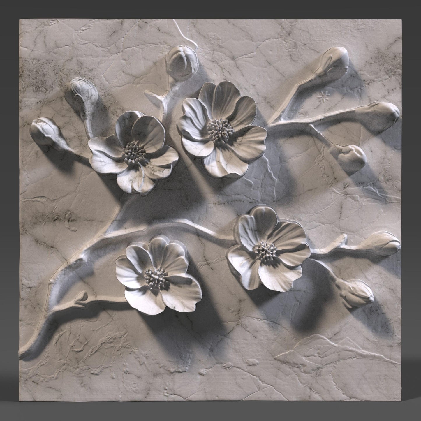 Cherry Blossom 3D STL File: Floral Wood Carving Panel (Digital Download)