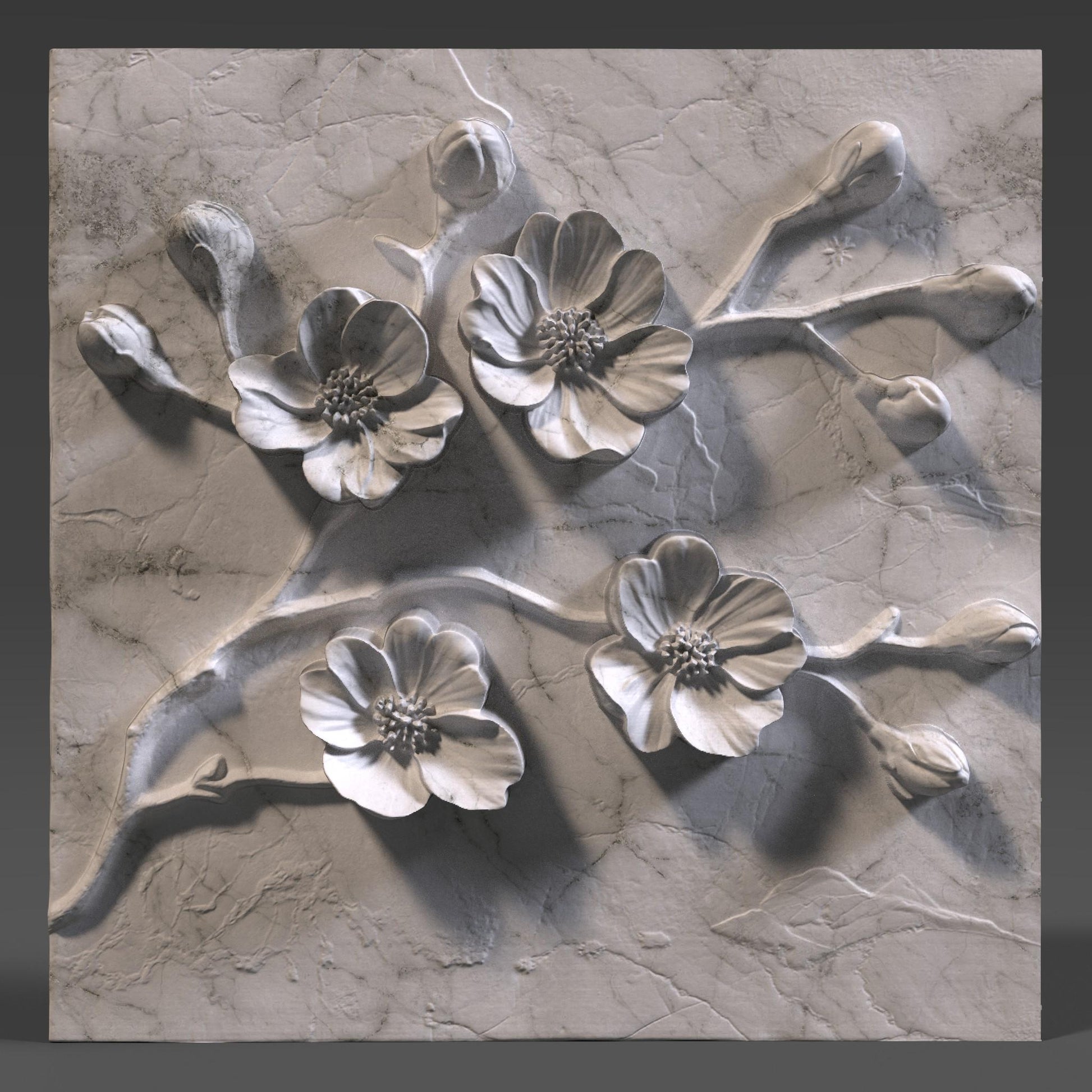 Cherry Blossom 3D STL File: Floral Wood Carving Panel (Digital Download)