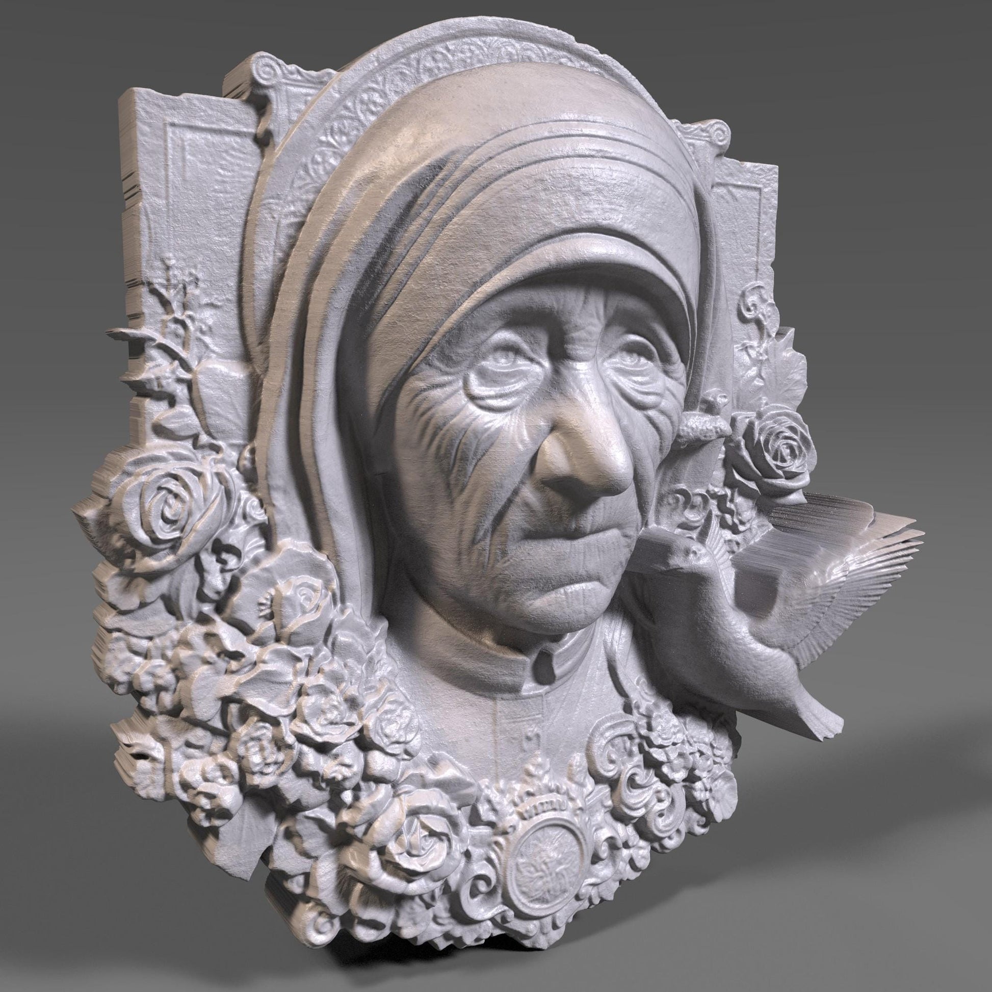 Mother Teresa 3D Relief Model: CNC, Laser, Print STL File (Digital Download)