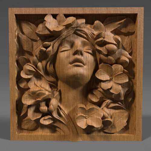Floral Woman Bas Relief STL File: CNC Wood Carving (Digital Download)