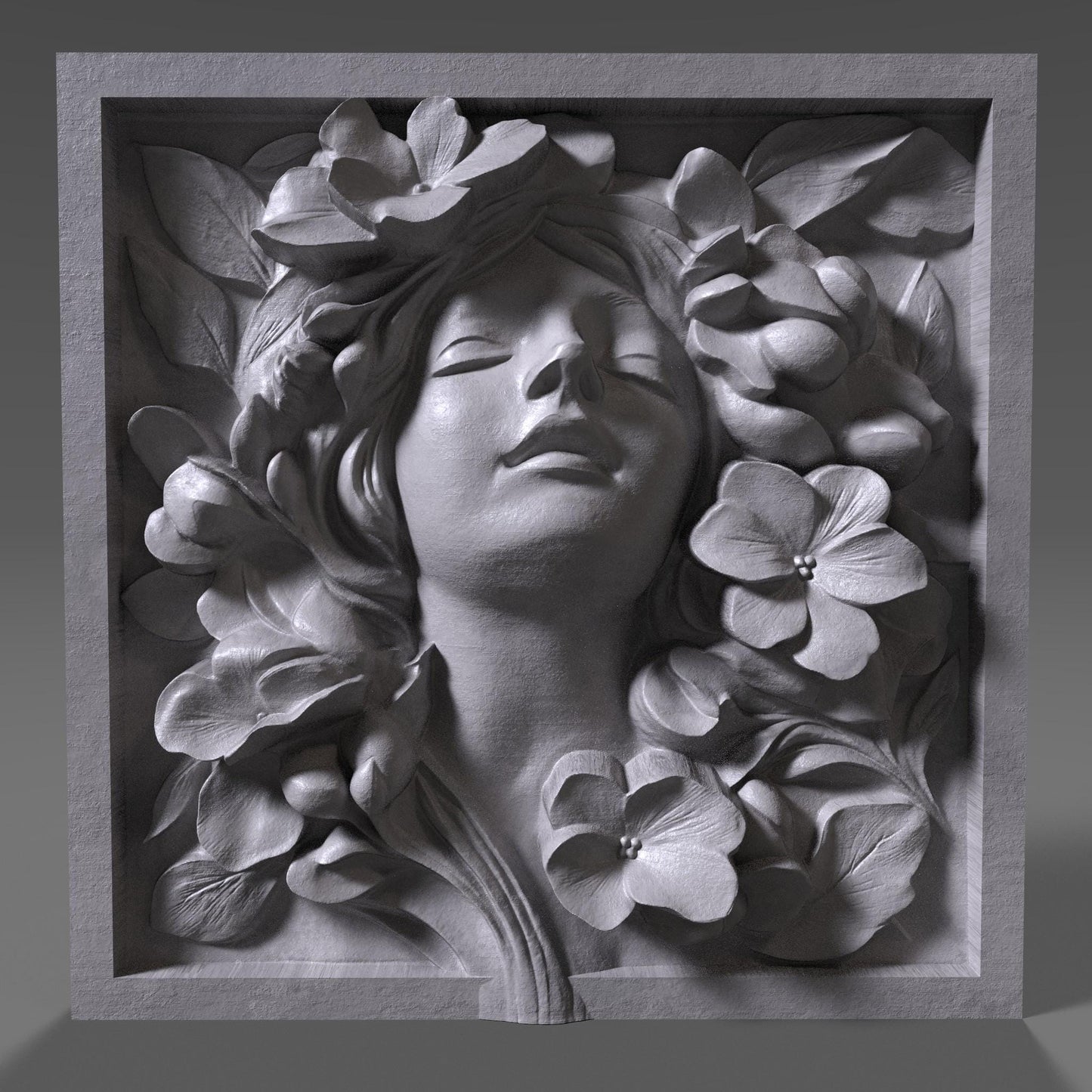 Floral Woman Bas Relief STL File: CNC Wood Carving (Digital Download)