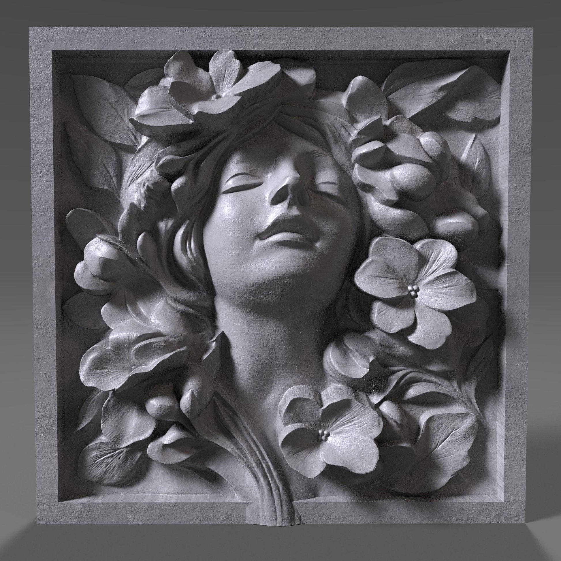 Floral Woman Bas Relief STL File: CNC Wood Carving (Digital Download)