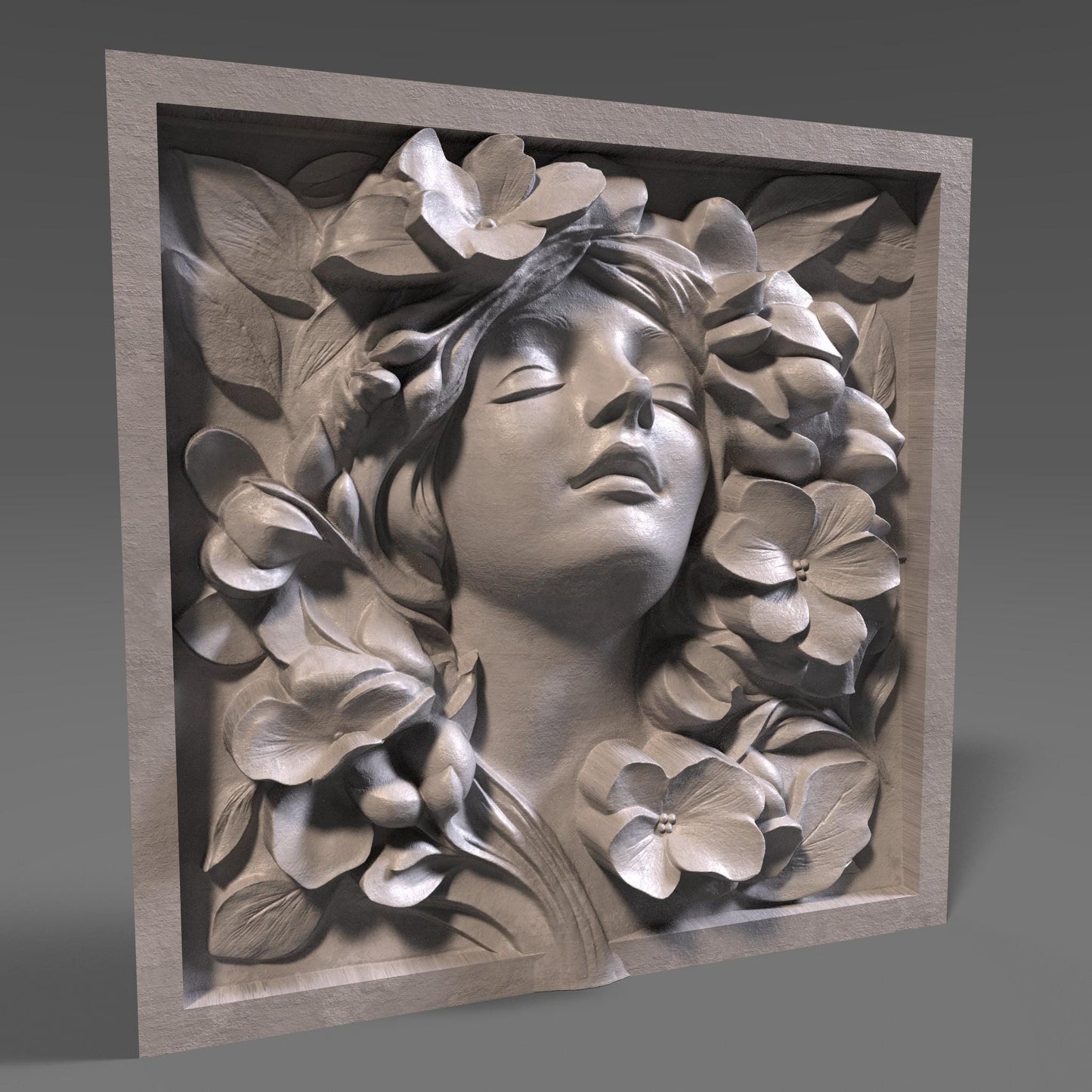 Floral Woman Bas Relief STL File: CNC Wood Carving (Digital Download)