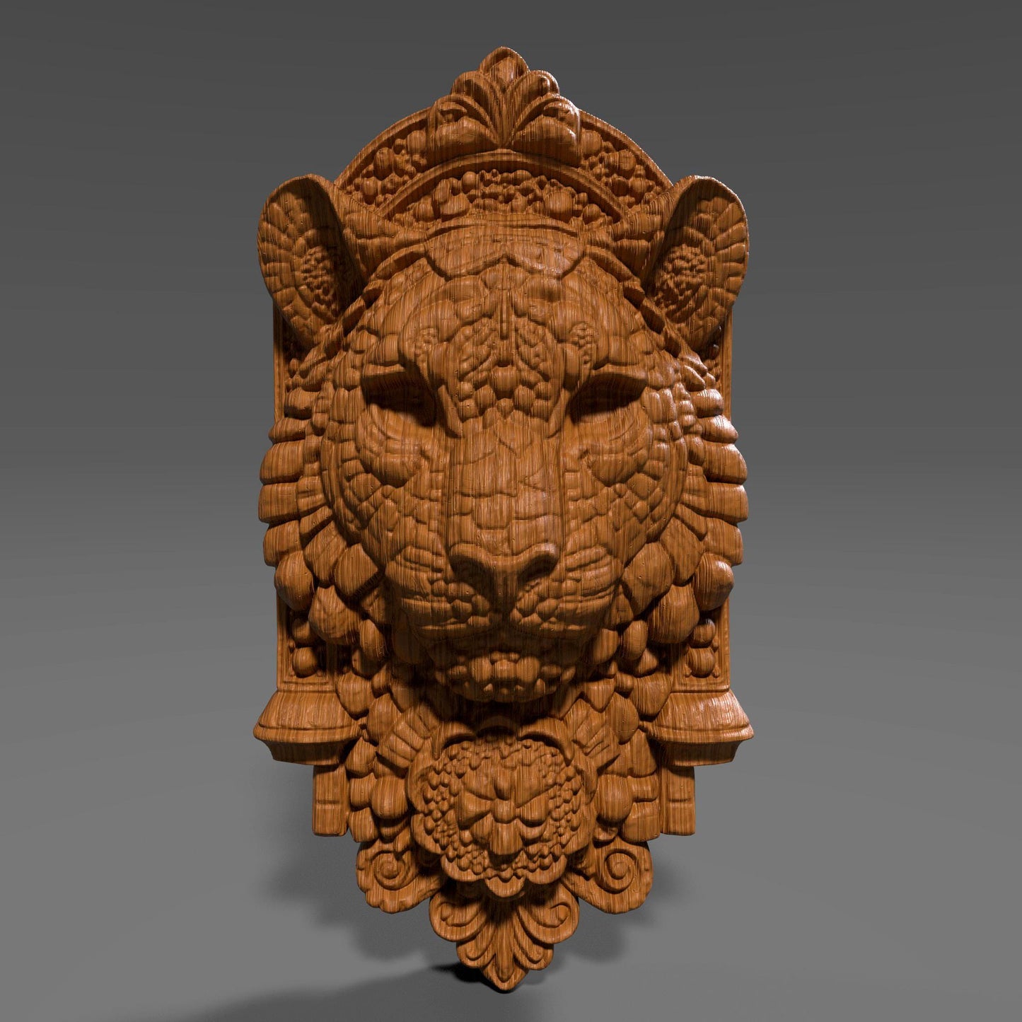 Majestic Tiger Head 3D STL File: Tribal Carving Wall Art (Digital Download)