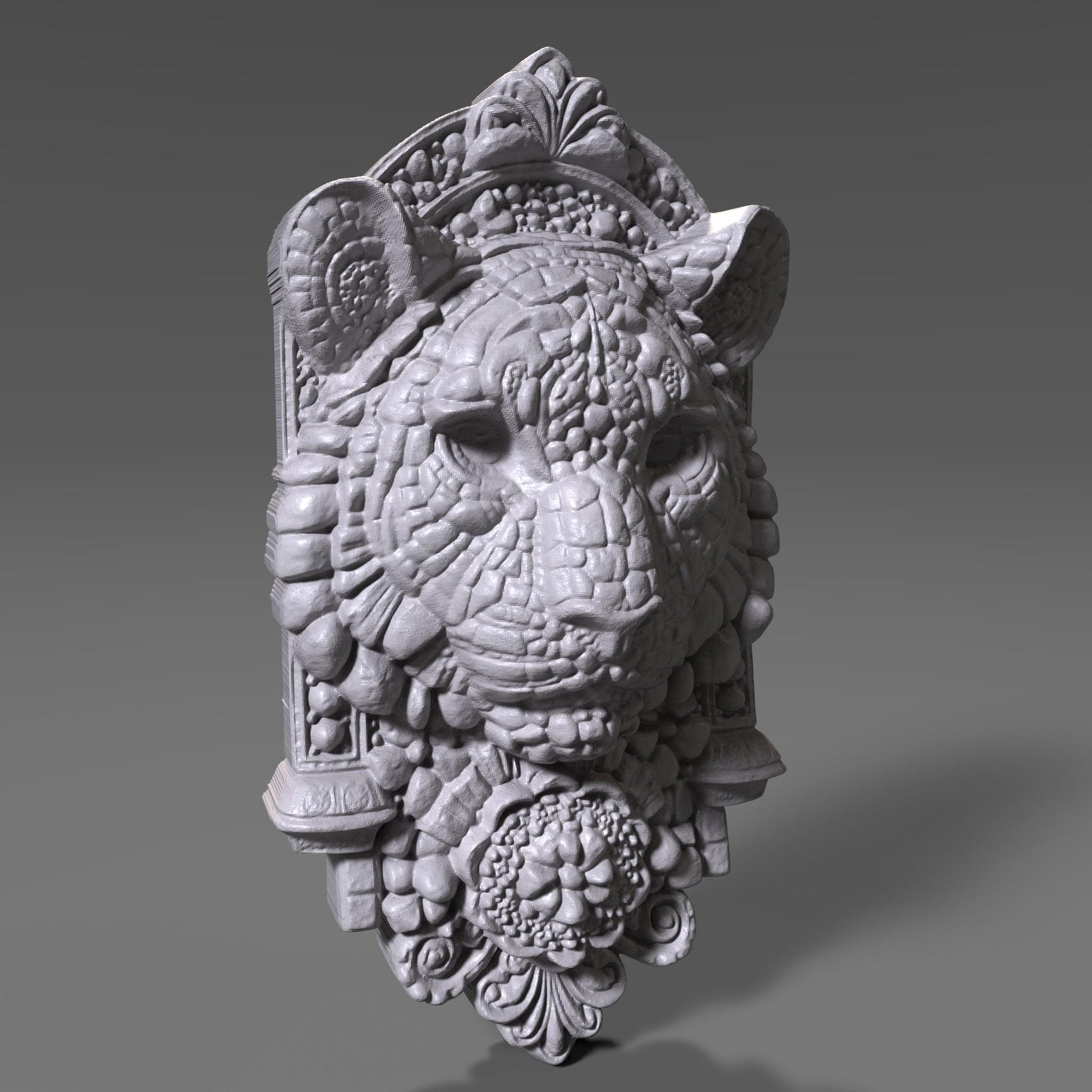 Majestic Tiger Head 3D STL File: Tribal Carving Wall Art (Digital Download)