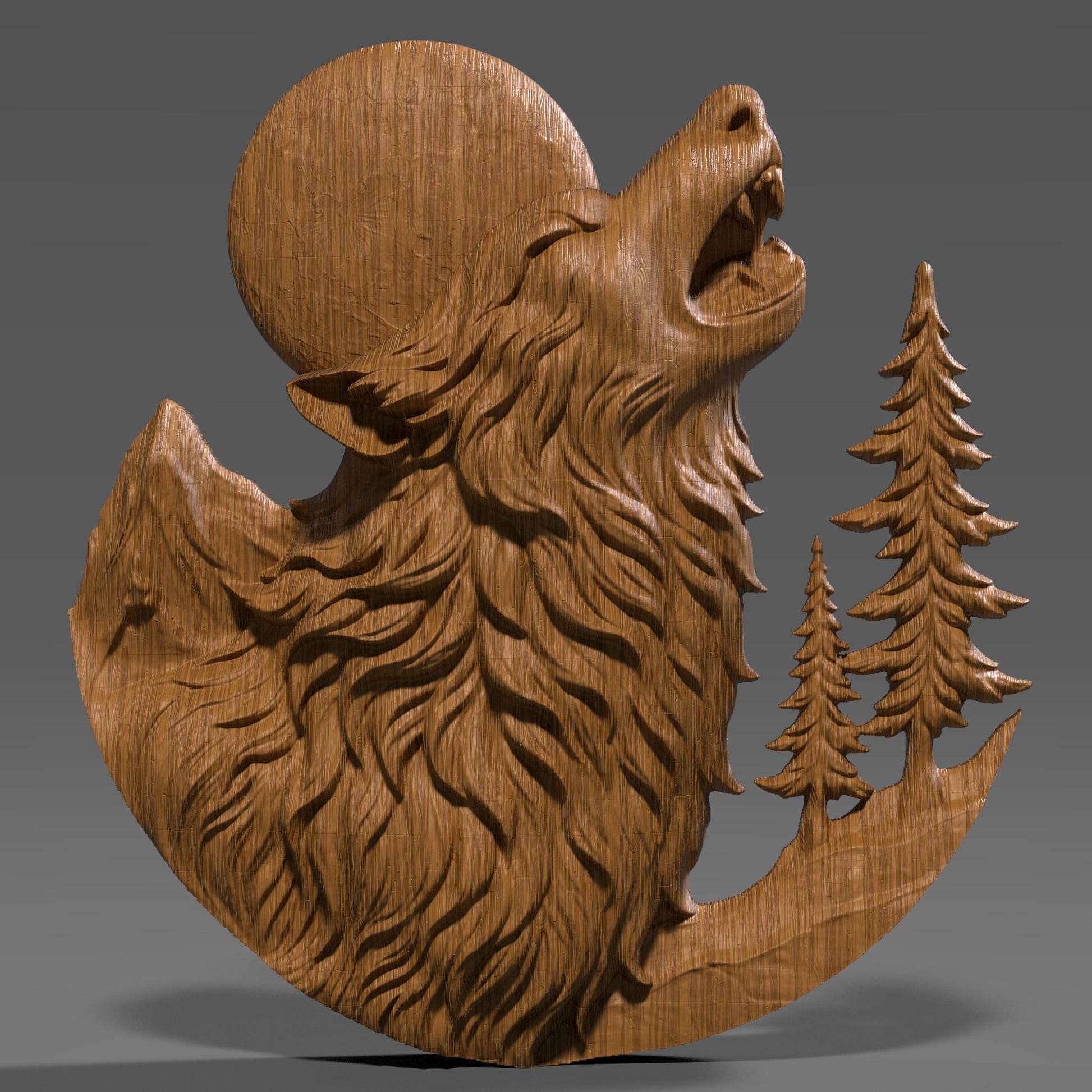 Howling Wolf 3D Relief STL File: CNC Wood Carving, Laser Engraving (Digital Download)