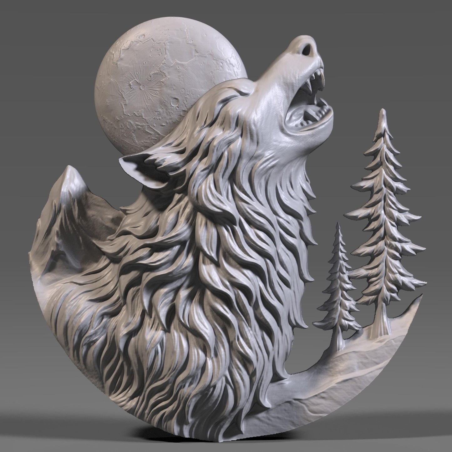 Howling Wolf 3D Relief STL File: CNC Wood Carving, Laser Engraving (Digital Download)