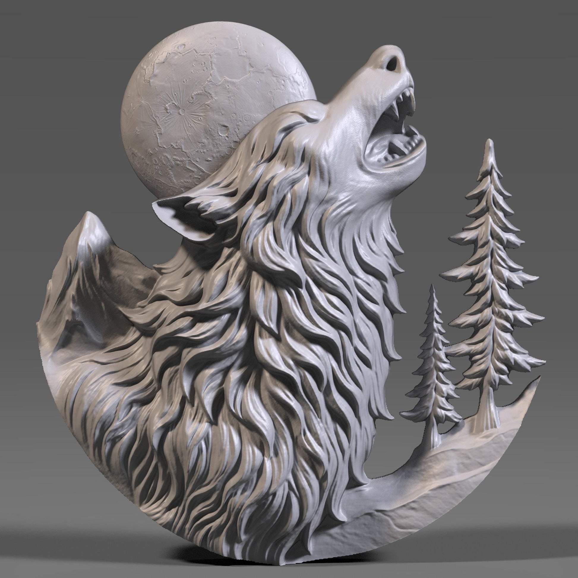 Howling Wolf 3D Relief STL File: CNC Wood Carving, Laser Engraving (Digital Download)